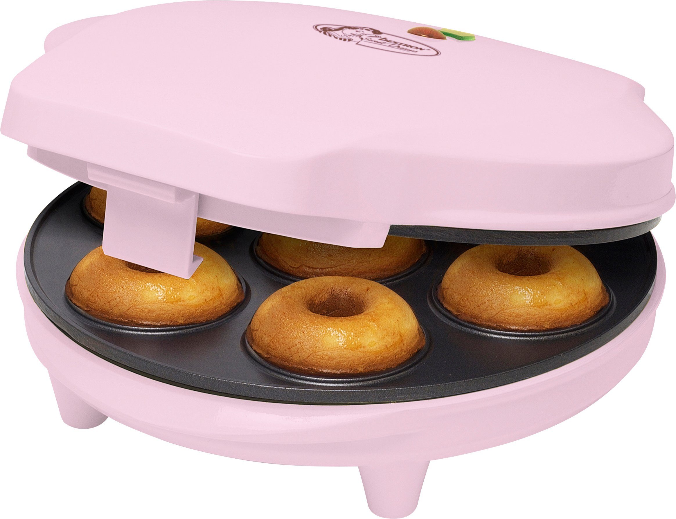bestron Waffeleisen Donut-Maker ADM218SDP, 700 W, im Retro Design, Sweet Dreams, Antihaftbeschichtung, Rosa | Waffeleisen