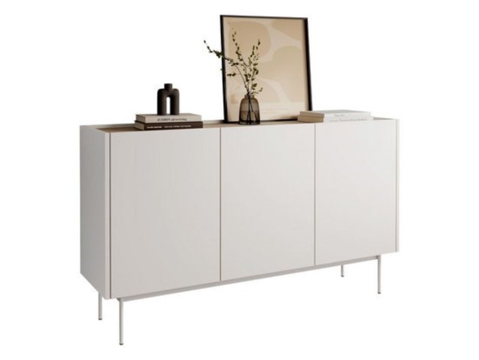 Compleo Kommode dreitürig, Tischplatte- Eiche Linea, Füße aus Metall (ZOTI), skandinavisches Design
