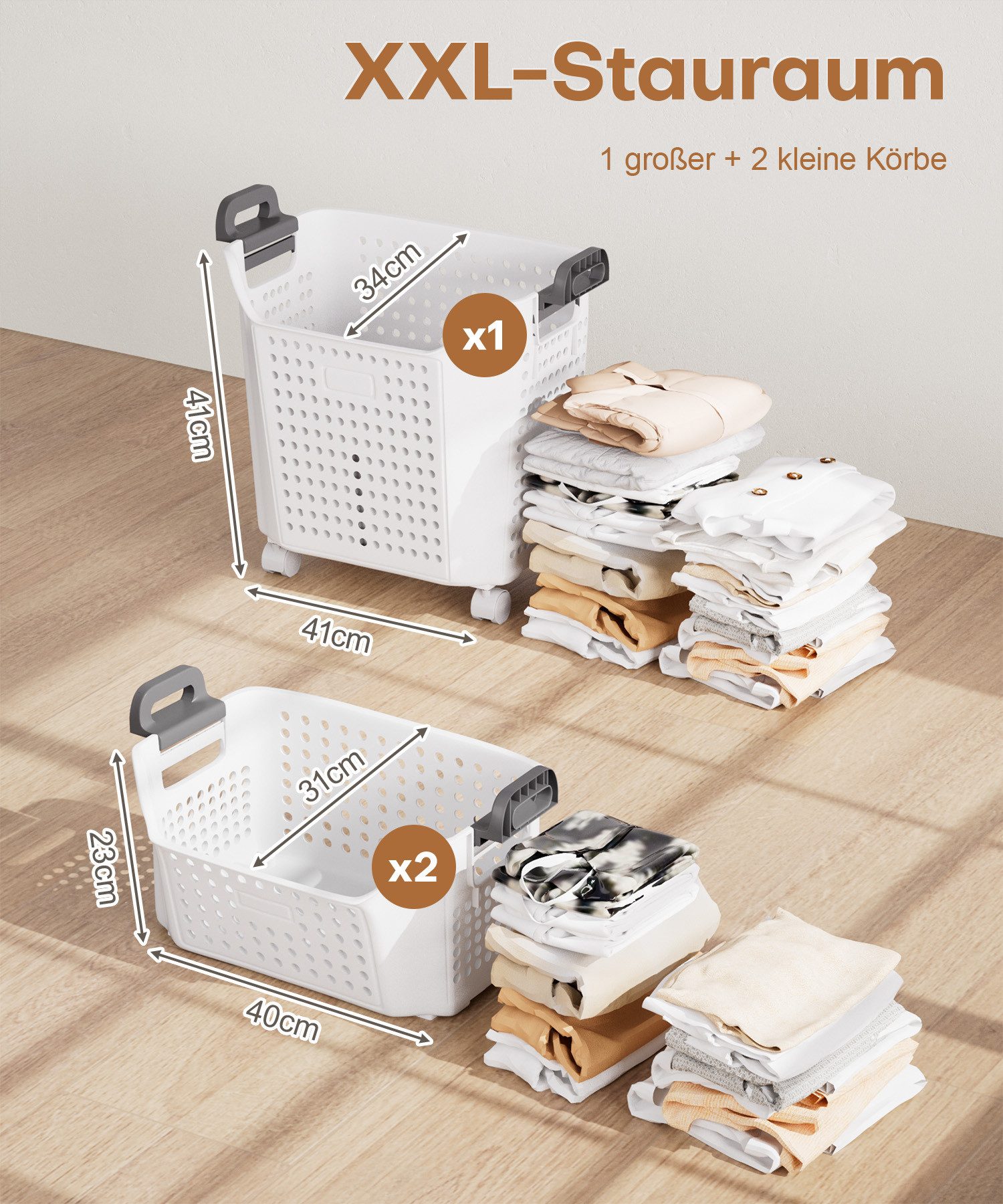 Yorbay Wäschekorb Wäschewagen mit Rollen (3 St., mit 2 kleinen + 1 großem K günstig online kaufen