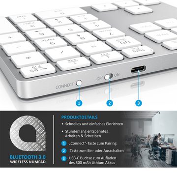 Aplic Wireless-Tastatur (Bluetooth Numpad, Wireless Ziffernblock, Aluminium Keypad)