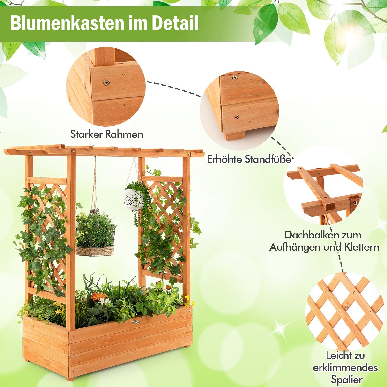 COSTWAY Hochbeet, mit Rankgitter & hängendem günstig online kaufen