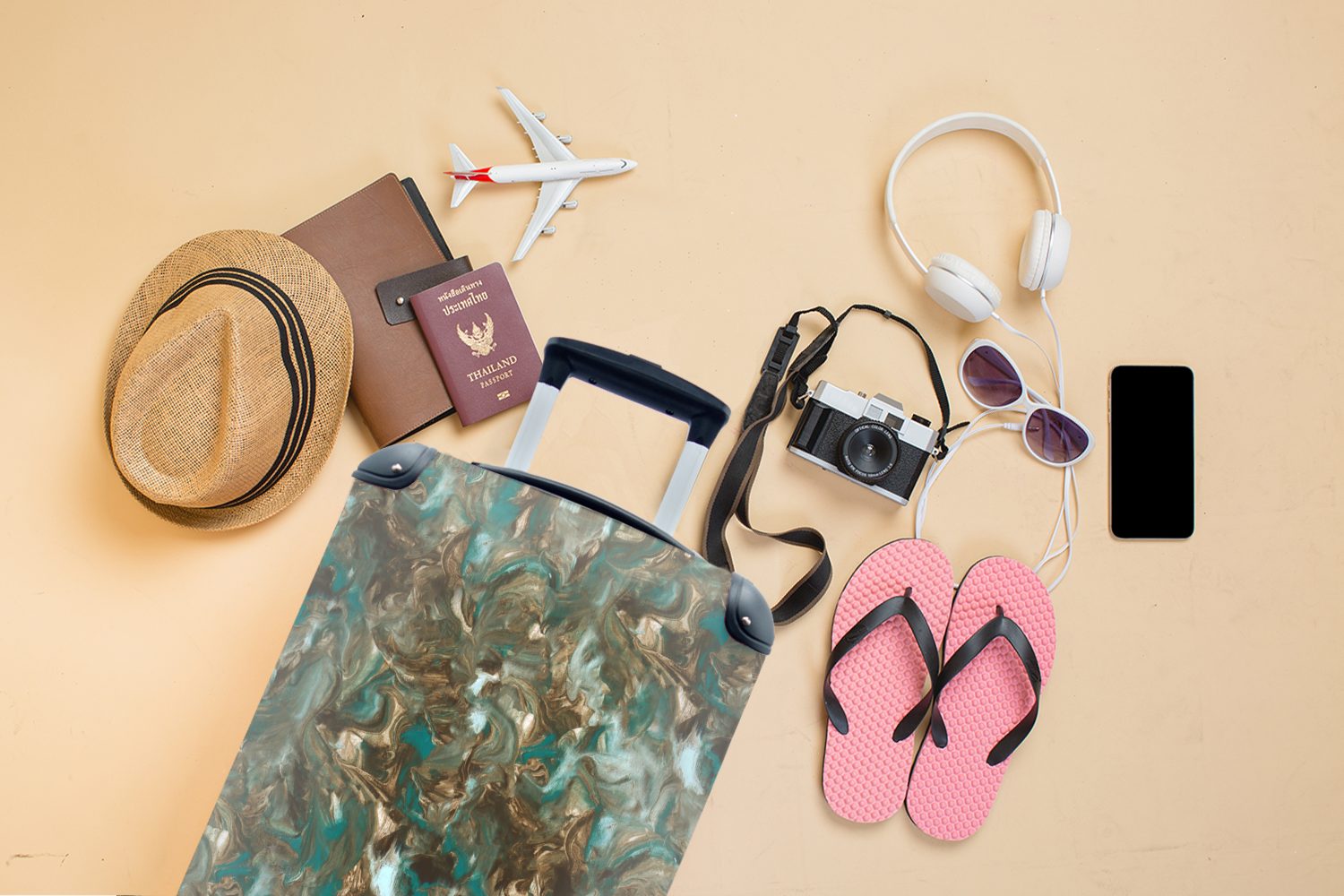 Farbe, Luxus Handgepäckkoffer für Muster Reisekoffer Reisetasche - Ferien, - mit MuchoWow Trolley, Marmor Rollen, - rollen, Handgepäck 4