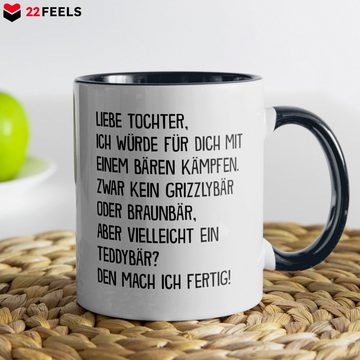 22Feels Tasse Tochter Geschenk Geburtstag 18 Jahre Kinder Abi Bachelor Weihnachten, Keramik, Made in Germany, Spülmaschinenfest, Zweifarbig