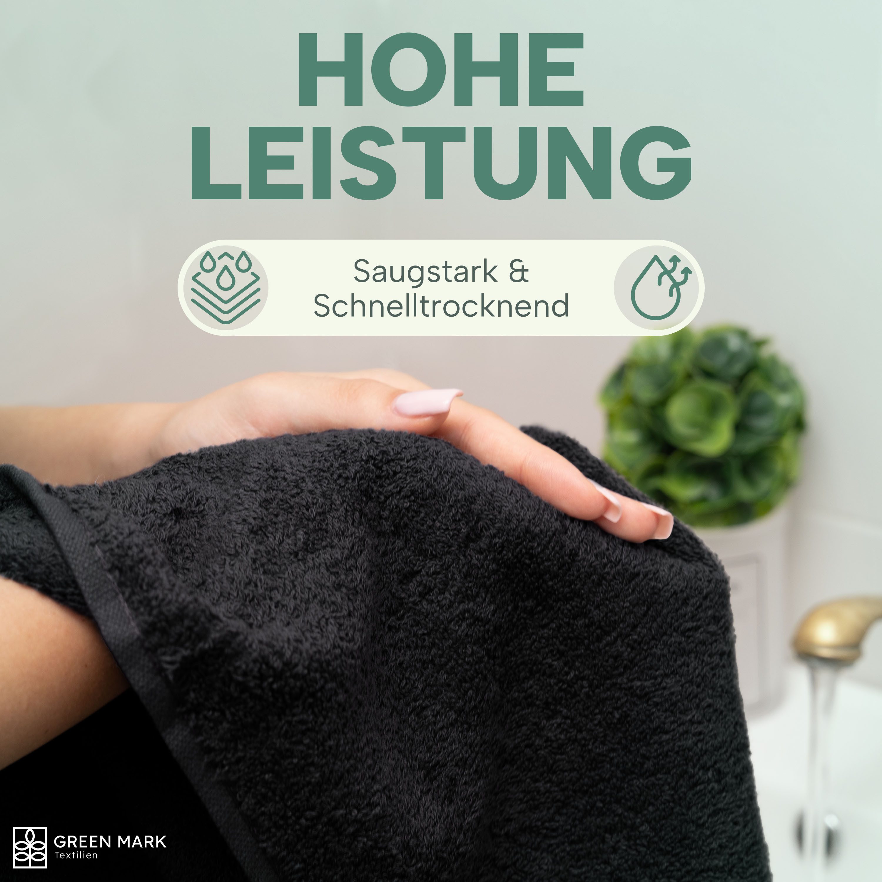NatureMark Handtücher 8er-Sparpack Handtücher 50x100cm, Baumwolle (8-St), 8X Handtücher, 100% Baumwolle, Schwarz, 50 x 100cm – Bild 4 von 5