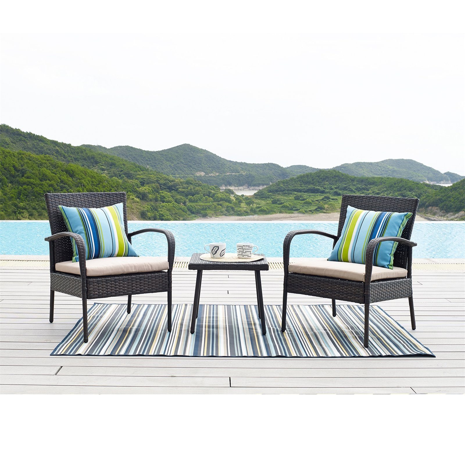 HTI-Line Balkonset Terrassenmöbel Neapel, (Set, 3-tlg., 2x Stühle, 1x Tisch, inkl. Auflagen), Loungemöbel Gartenmöbel