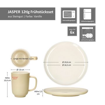 Ritzenhoff & Breker Frühstücks-Geschirrset Ritzenhoff Jasper 12tlg Frühstücksset Vanille Steingut Teller, Steingut