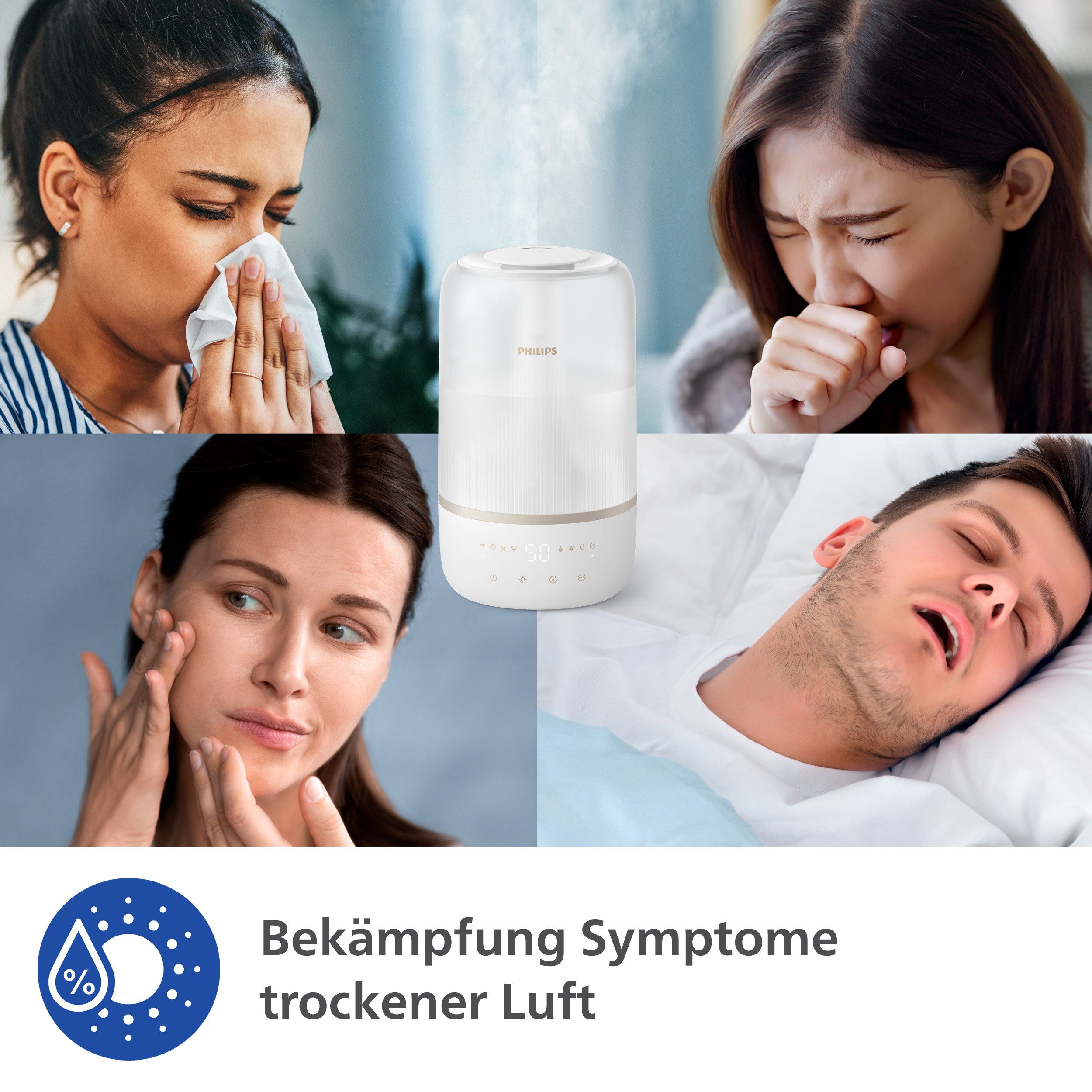 Philips Luftbefeuchter HU1510 1000 Series, ultraschall, 3 l Wassertank, für 41 m² Räume, mit Aroma-Diffusor, Stimmungslicht, App verbunden