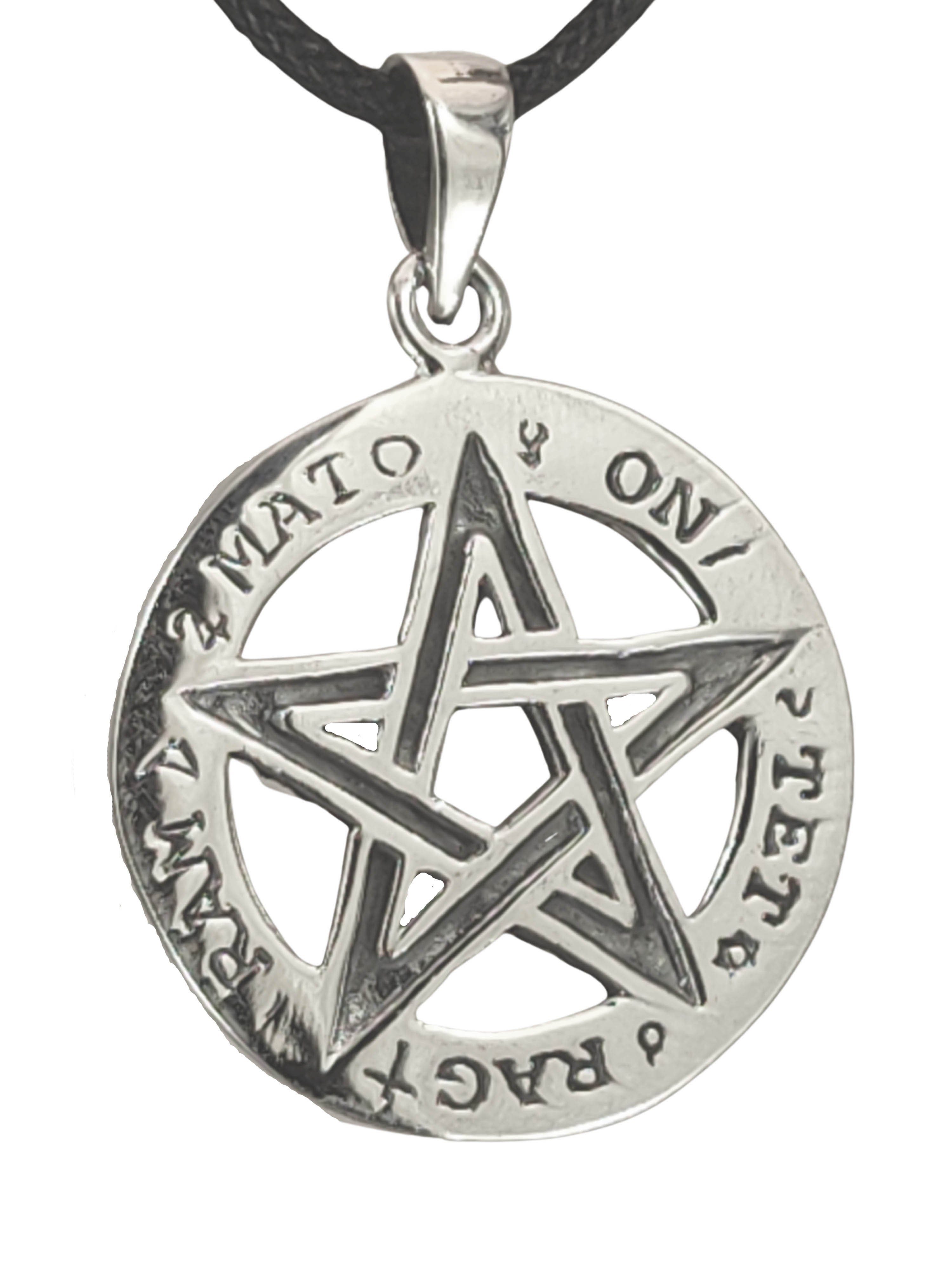 Kiss of Leather Kettenanhänger Tetragrammaton Ram 925 Mat Anhänger Silber Tet On Pentagramm Rag Schutz