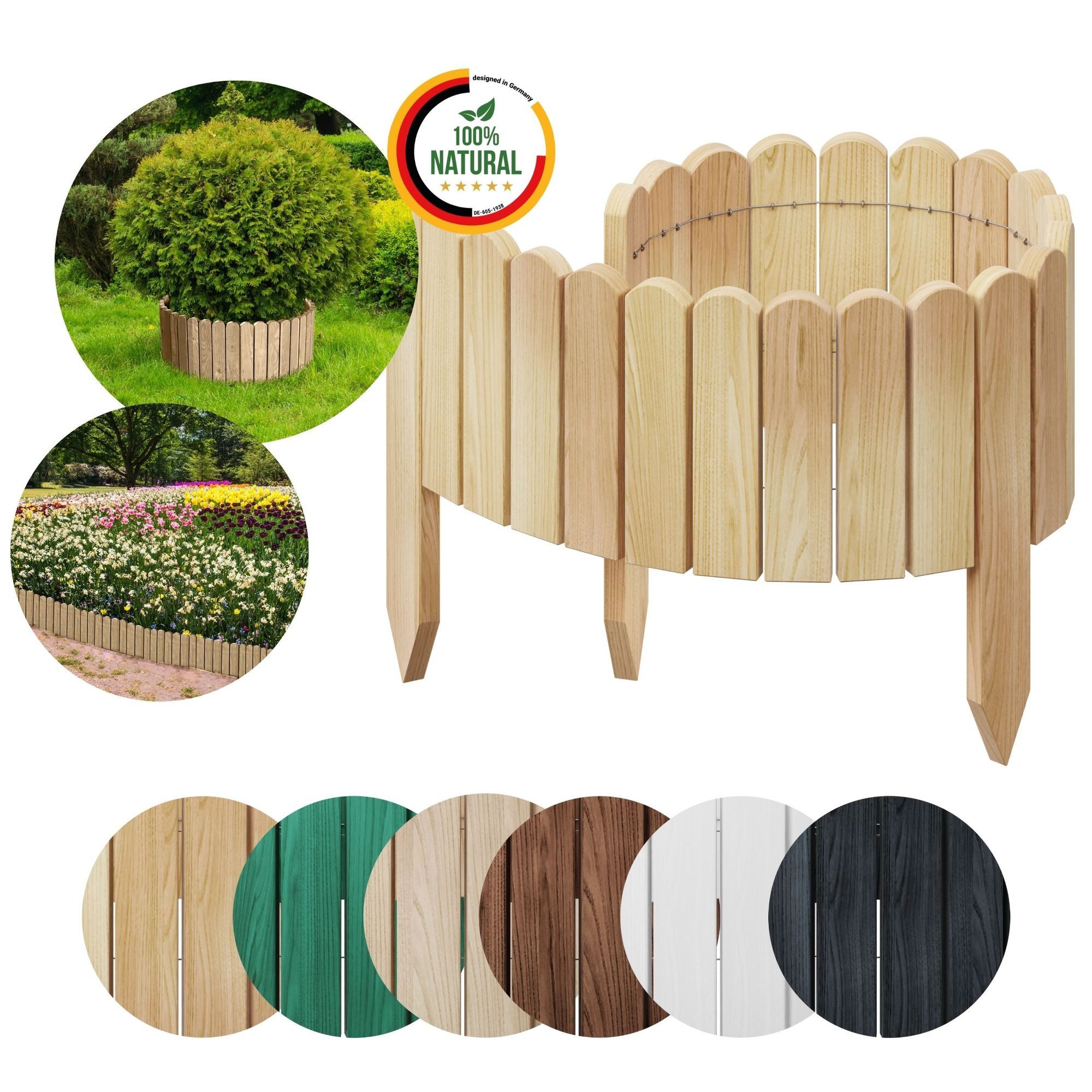 Floranica Palisade Flexible Rollborder Beeteinfassung Beetumrandung Rasenkante Holzzaun, LxH: 100x10 cm, Natur, Dekozaun Umzäunung von Blumenbeeten Kräutergarten Wege Rasenbegrenzung