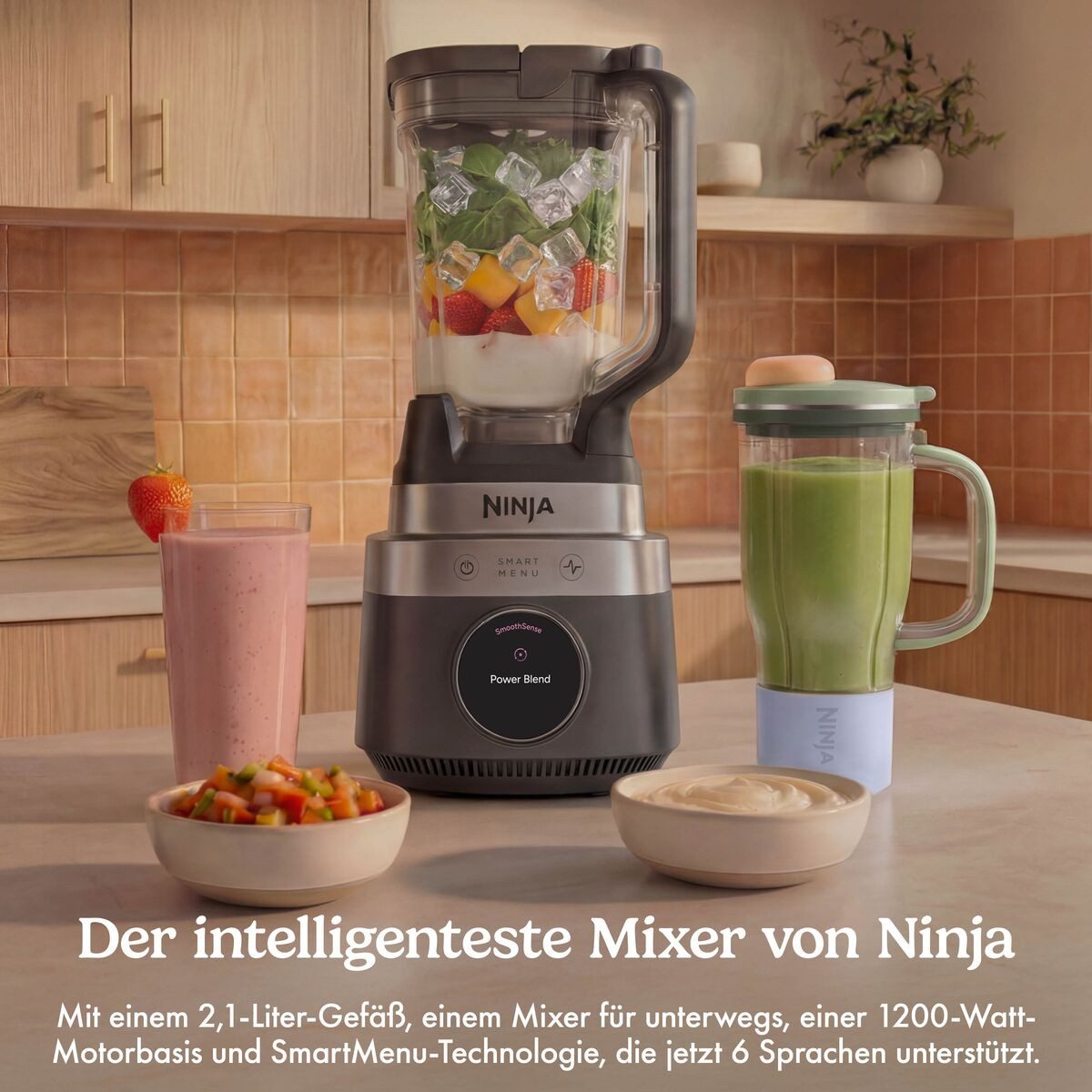NINJA Standmixer LB301EUBK CrushBOSS 2-in-1-Mixer mit BlendBOSS-Becher, Onyx, 1200 W, mit BlendBOSS-Becher