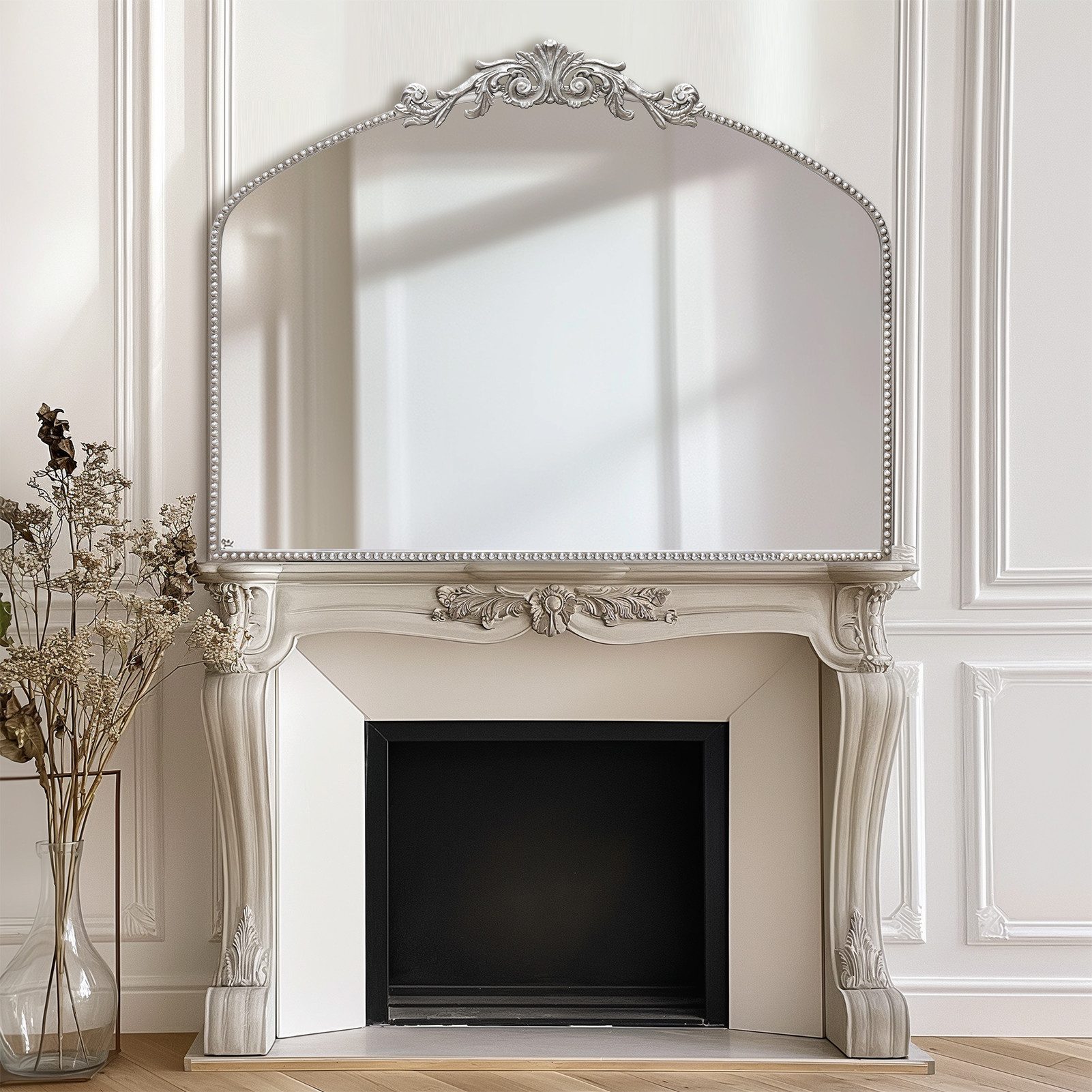 G-LEAF Spiegel Wandspiegel/Ganzkörperspiegel im Barockstil, mit Perlenverzierung (1-St), mit verschlungenen Mustern, 102×76cm, Vintage-Silber