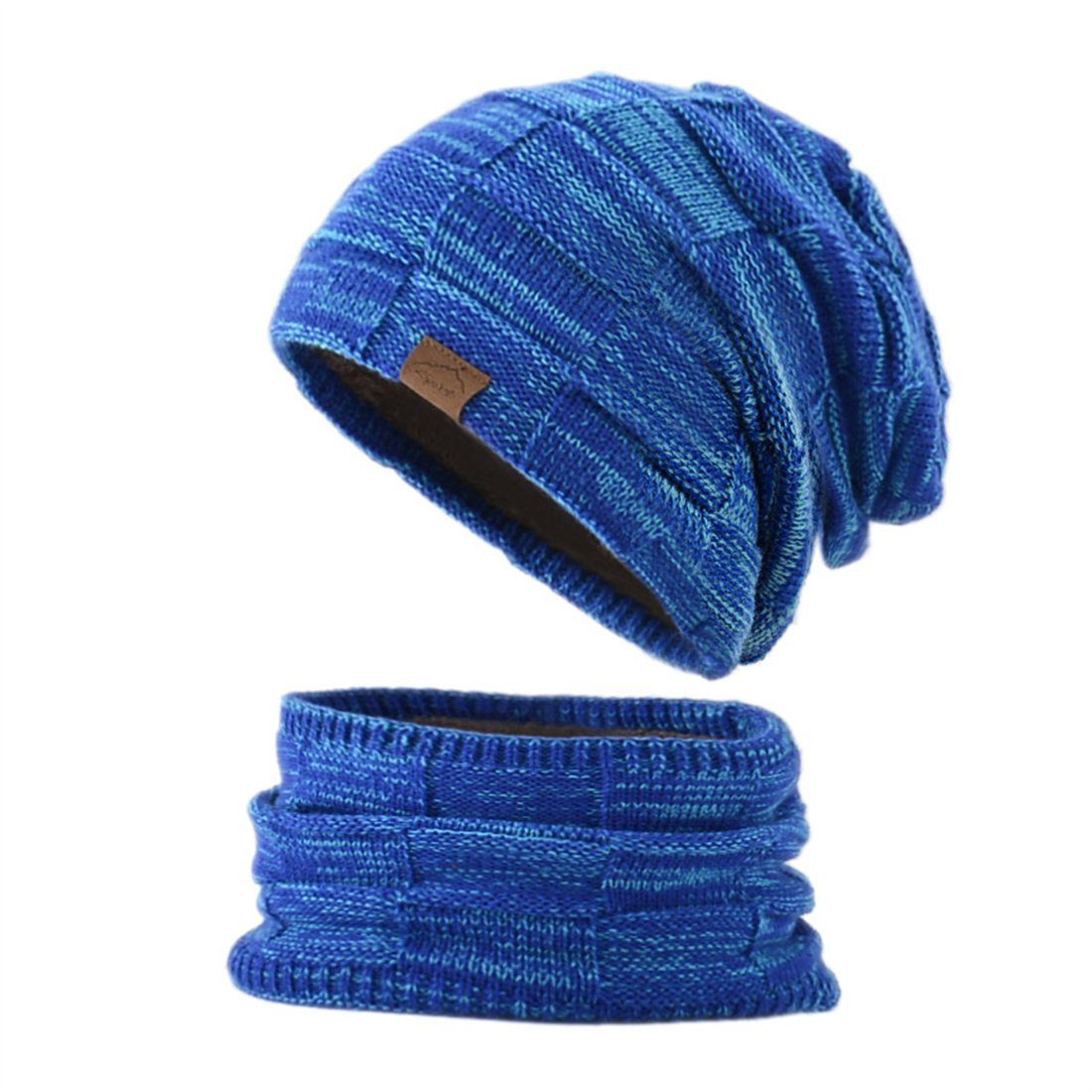 DÖRÖY Strickmütze für 2er-Set,Warme Lätzchen für Strickmütze blau Männer, Mütze Warme Frauen