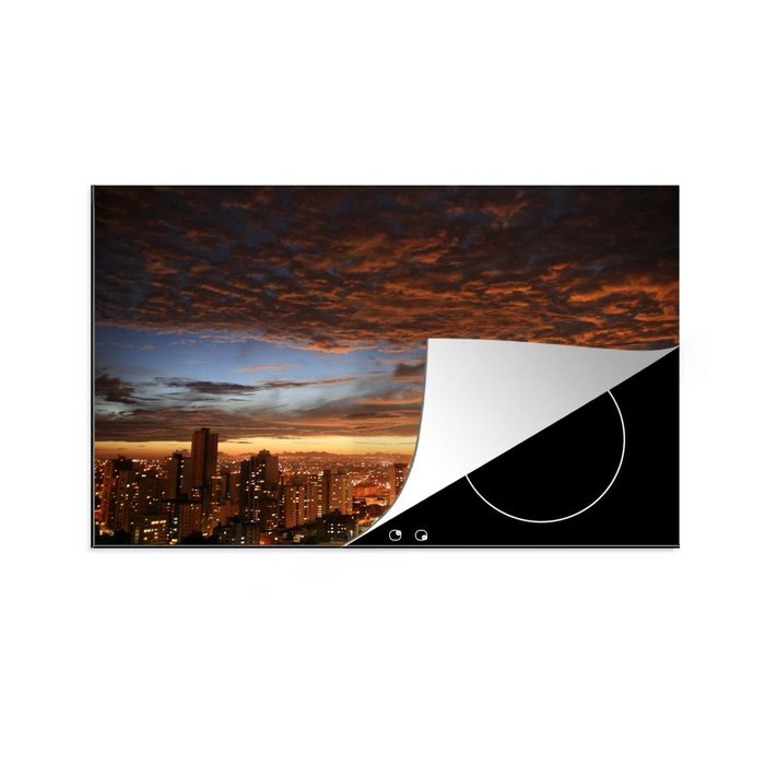 MuchoWow Herdblende-/Abdeckplatte Panorama der brasilianischen Skyline von Curitiba bei Sonnenuntergang Vinyl (1 tlg) induktionskochfeld Schutz für die küche Ceranfeldabdeckung