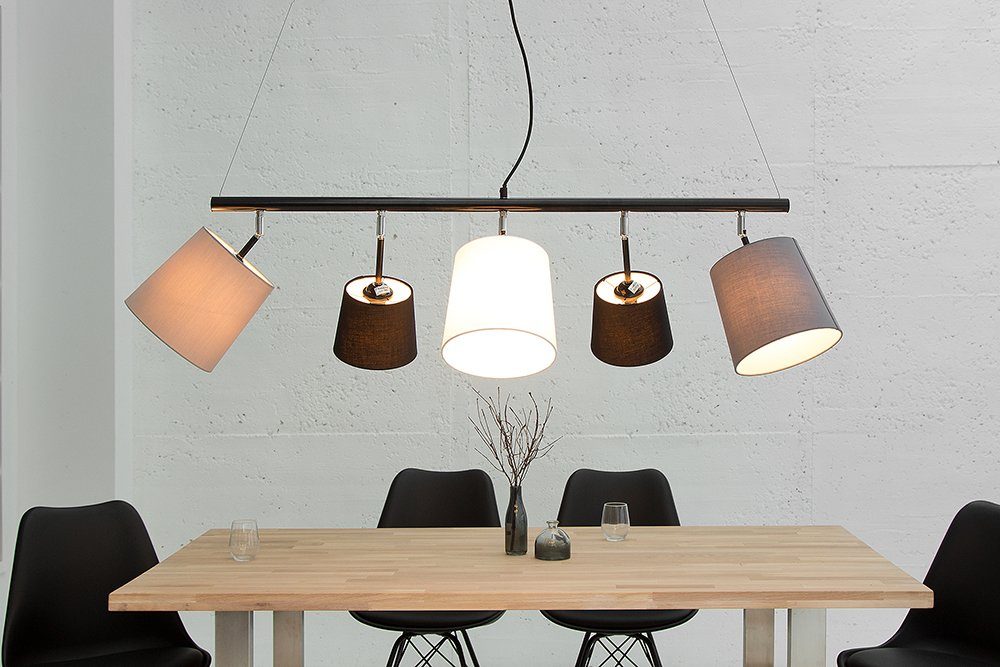 riess-ambiente Hängeleuchte LEVELS 100cm schwarz / grau / greige, ohne Leuchtmittel, Wohnzimmer · Leinen · Esszimmer · Retro Design