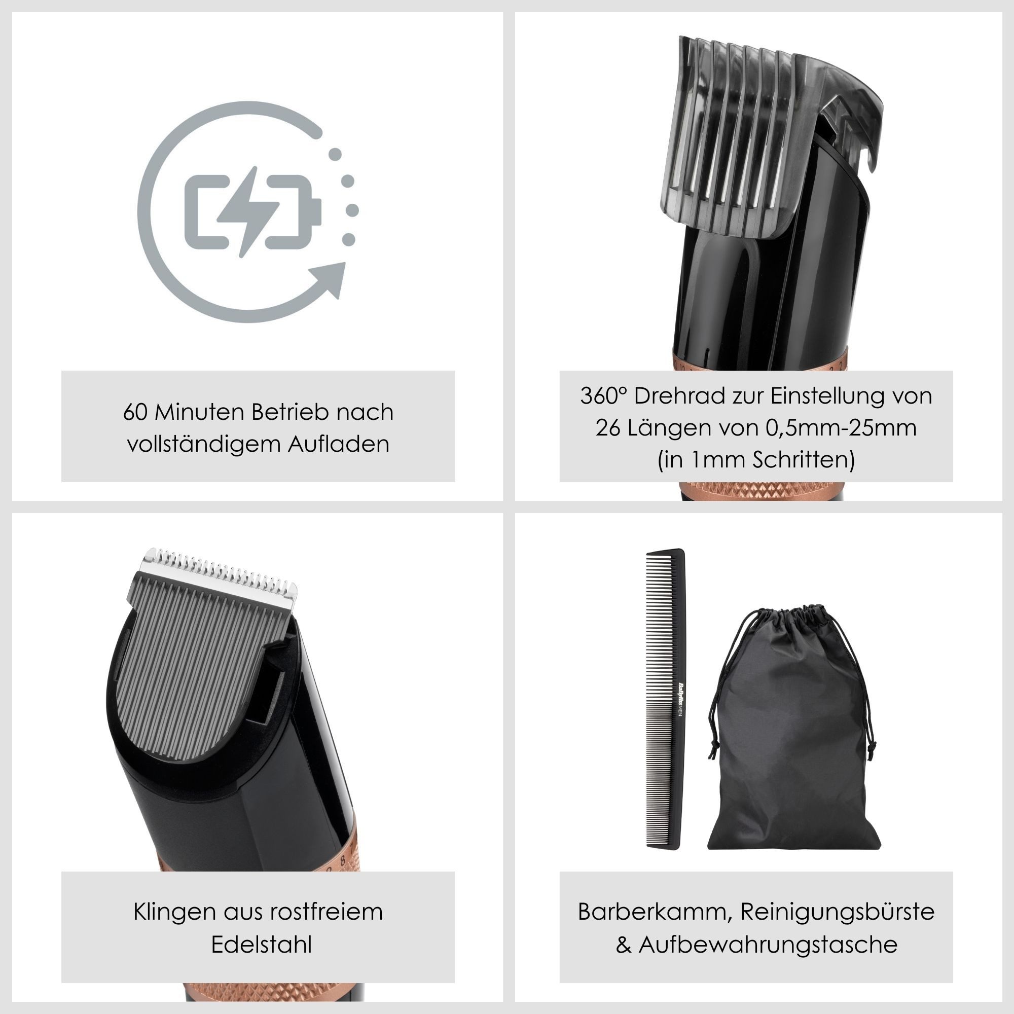BaByliss Haarschneider BaByliss Power Glide Haarschneider mit 26 Schnittlängen, E974E, Haarschneidemaschinen Set, kabellos, 60 Minuten Laufzeit