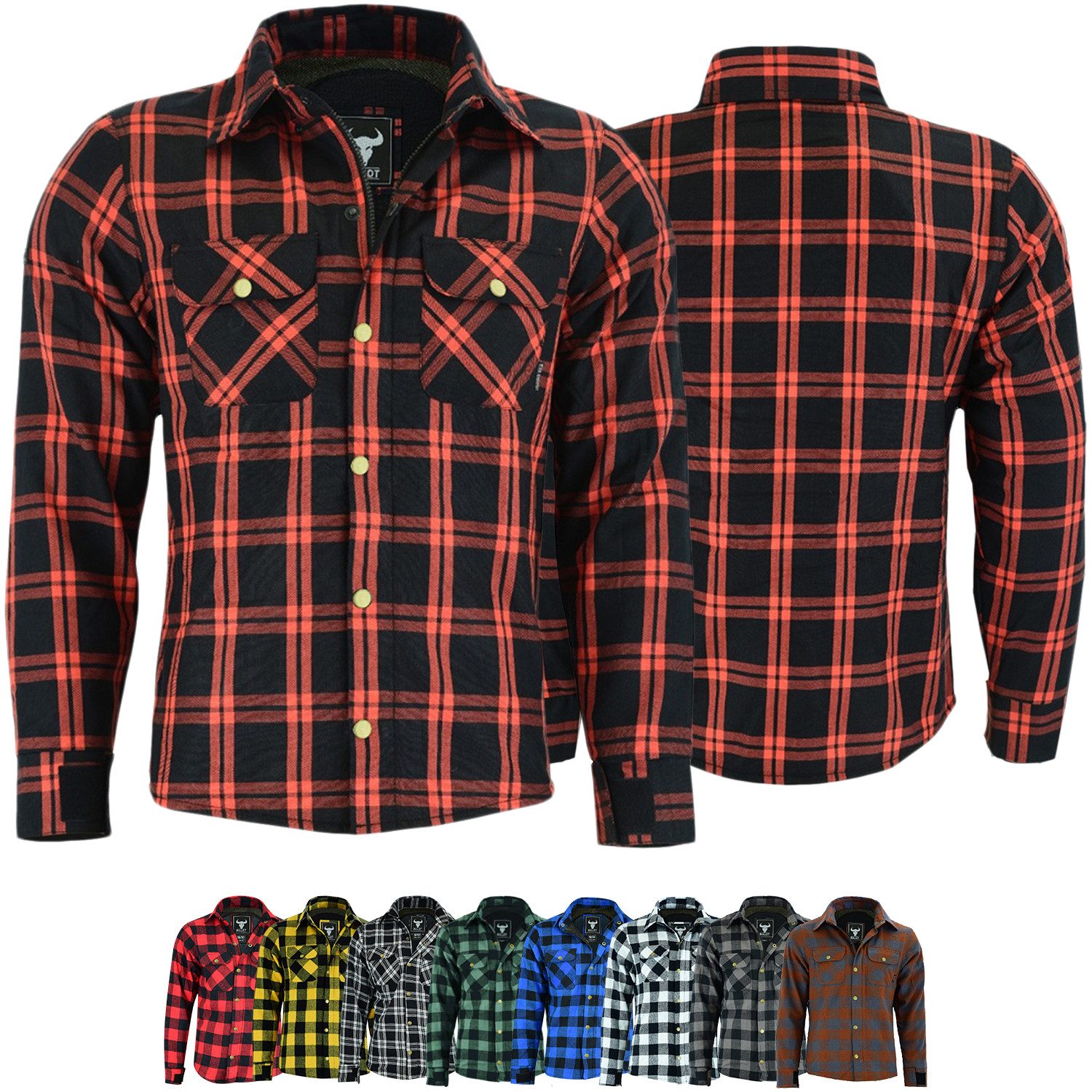 BULLDT Motorradjacke BLD1201 (mit 4 CE-Protektoren) BULLDT Herren Motorradhemd Holzfäller-Look Hemd