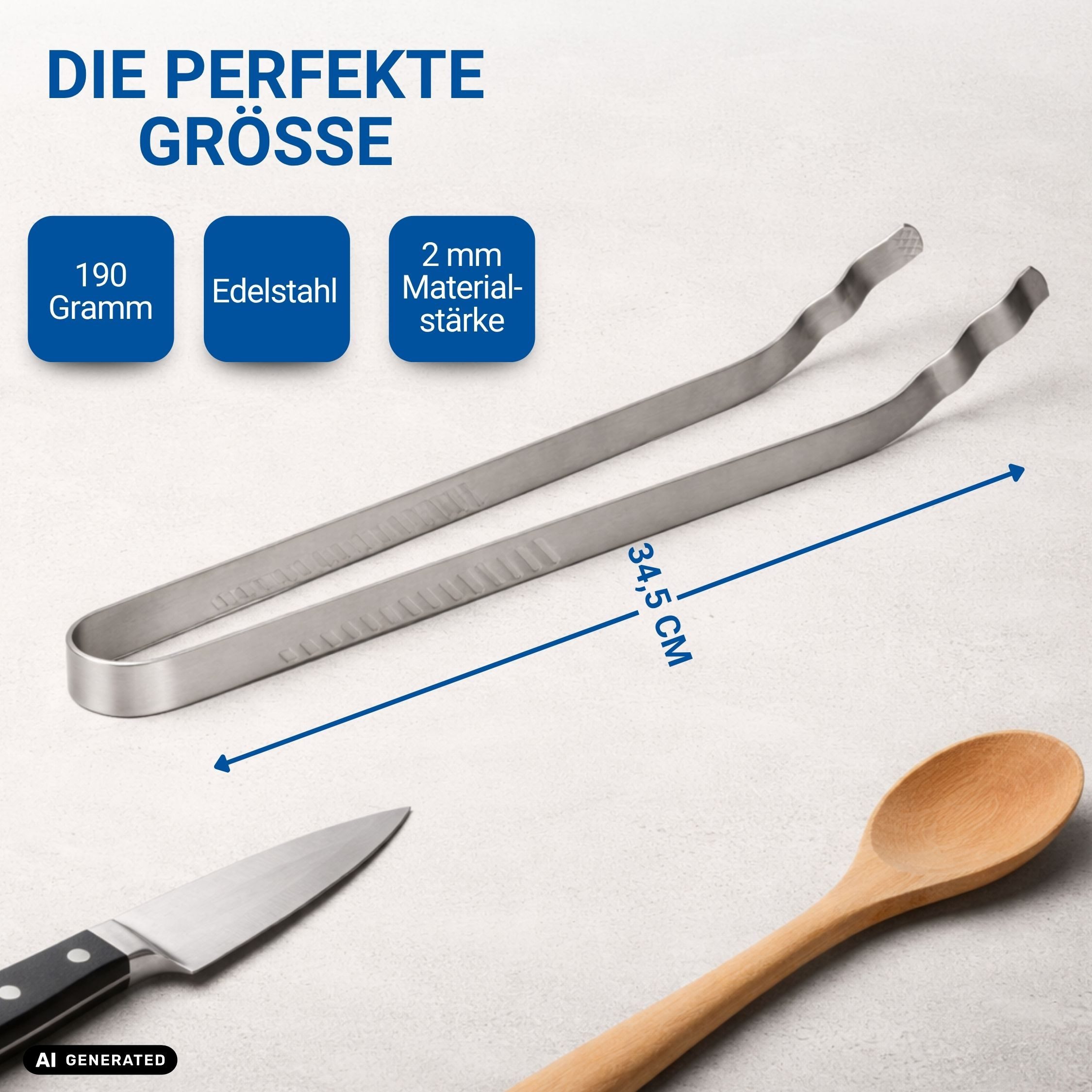 elasto Grillzange Grillzange aus Edelstahl 35 cm BBQ Grillzubehör robust – Bild 3 von 5