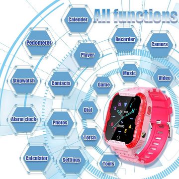 PTHTECHUS für Kinder Jungen Mädchen Geschenke Anruf Sport Taschenlampe Smartwatch (1.44 Zoll), Mit Kamera Selfie Lernspiele Lustige Spiele, MP3 SOS Anruf Touchscreen