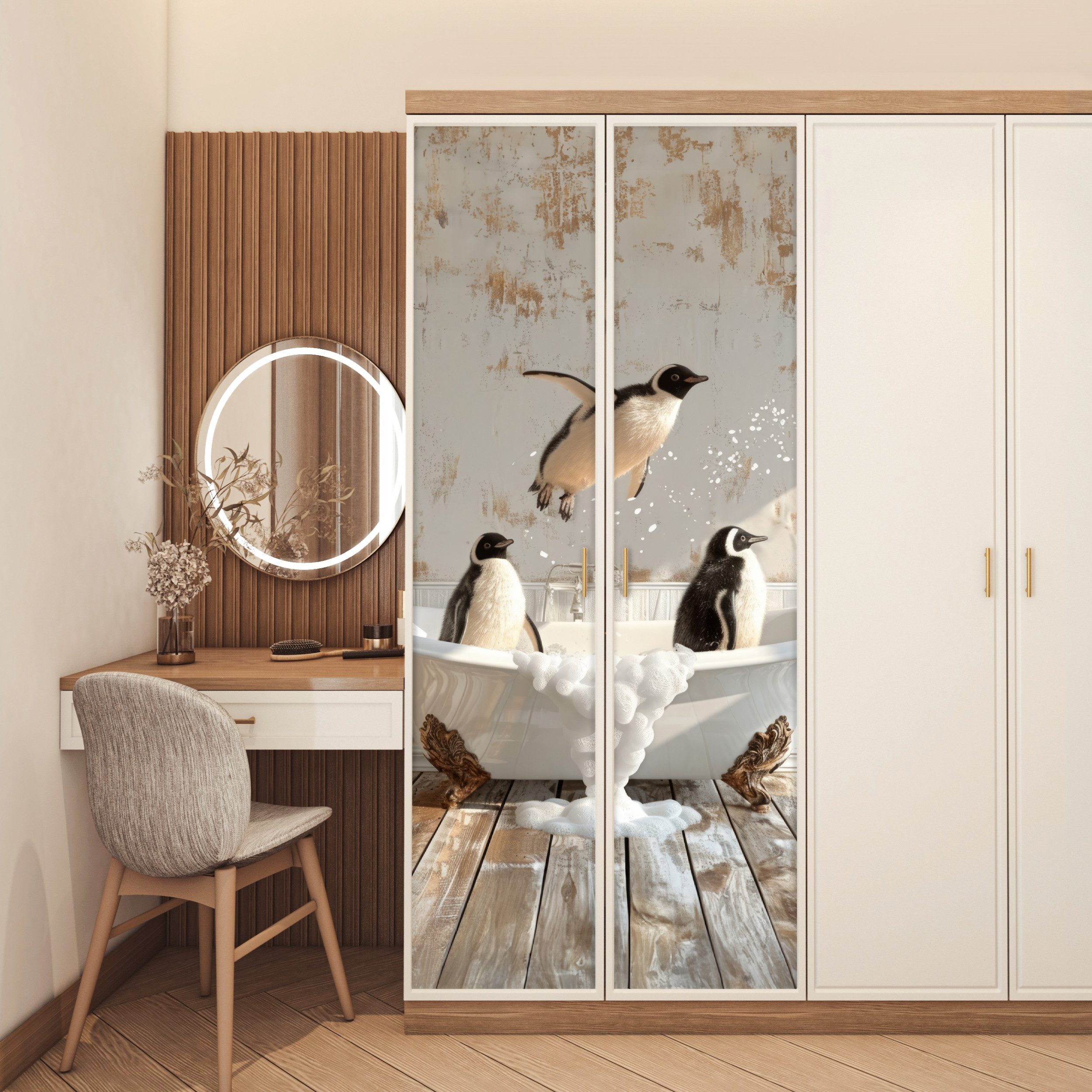 MuchoWow Türtapete Vintage - Pinguin - Badewanne - Schaumstoff, Matt, bedruckt, (1 St), Selbstklebende Tapete, Folie für Möbel, 70x215 cm – Bild 5 von 5