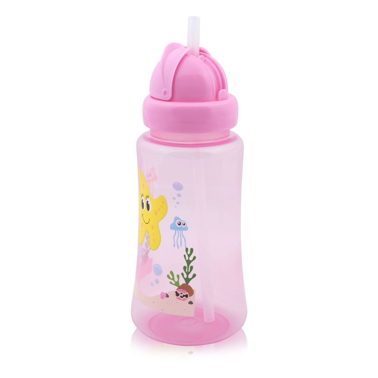 Tiere, rosa Care Schutzdeckel 330ml, Strohhalm, Sipper Trinkflasche Baby Trinkflasche Sport