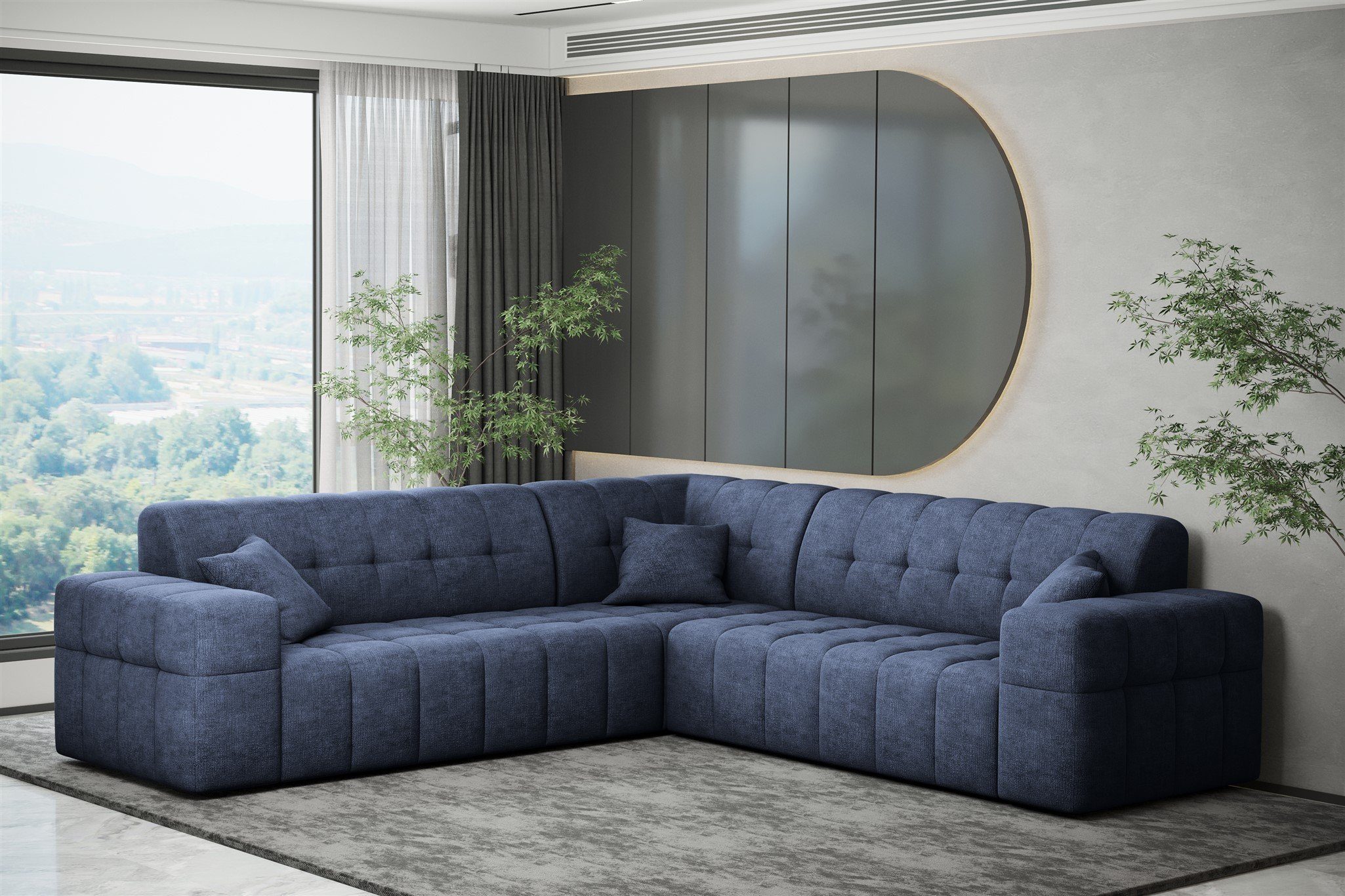 NANCY Universal, Marineblau Designersofa Ecksofa in Möbel Ecksofa Stoff Harmony Seite Rundumbezug Fun