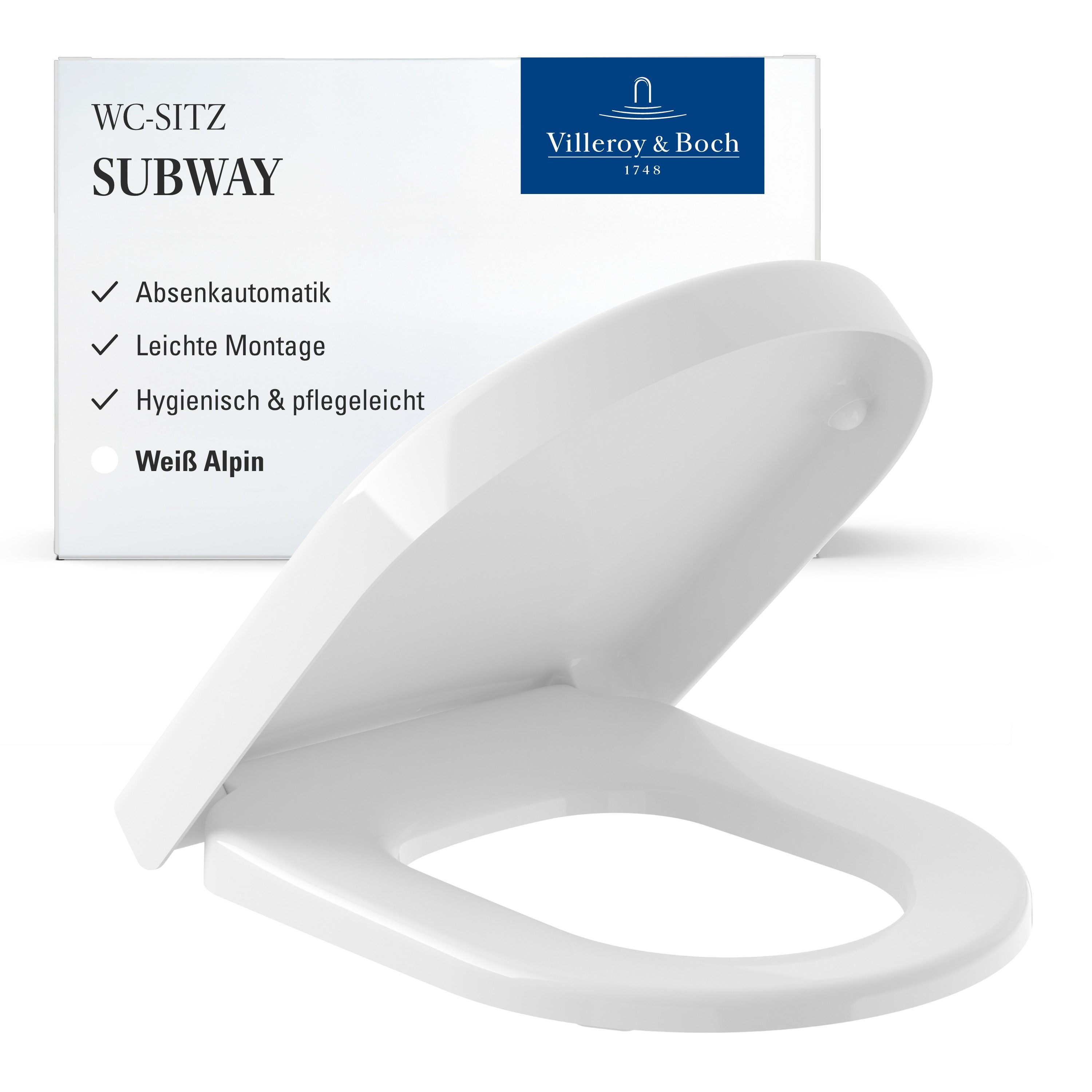 Villeroy & Boch WC-Sitz Subway, Toilettendeckel mit Absenkautomatik, aus Duroplast, D-Form, Weiß Alpin