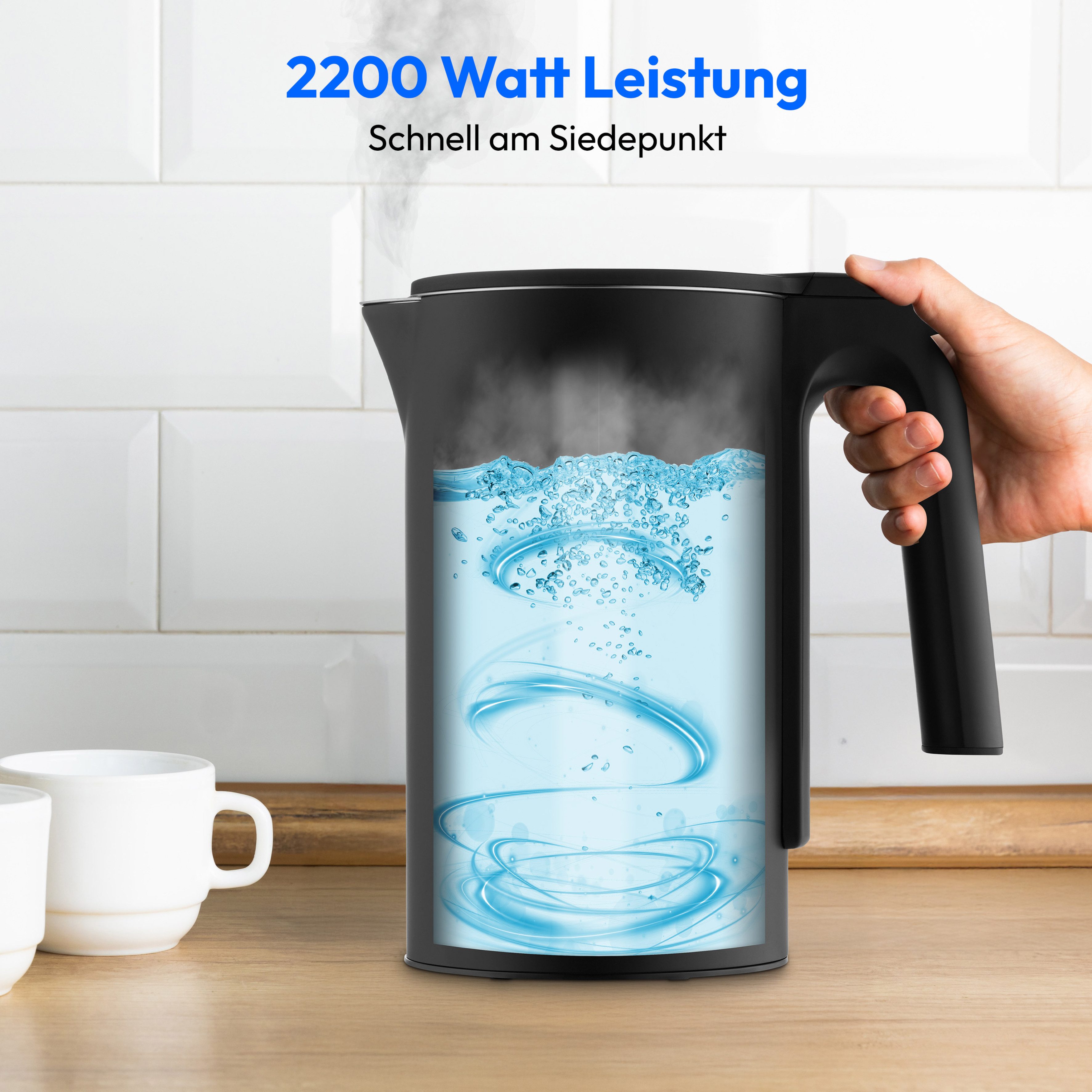 Medion® Wasserkocher MD12106, 1,5 l, 2200 W, 2.200 W, 1,5 L, LED-Display, Sensor-Touch Bedienung, Kindersicherung