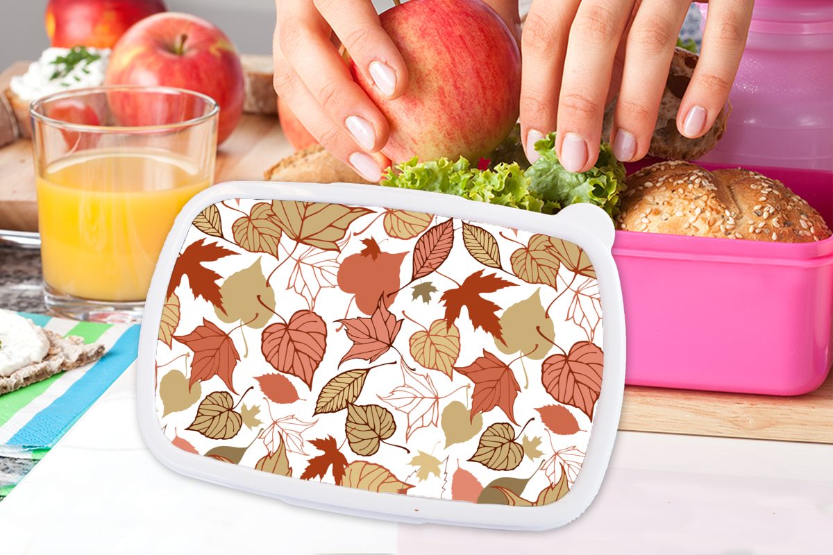 - rosa Kunststoff Brotbox Lunchbox Muster Mädchen, (2-tlg), Kinder, Herbst, Laub Kunststoff, - Snackbox, MuchoWow für Brotdose Erwachsene,