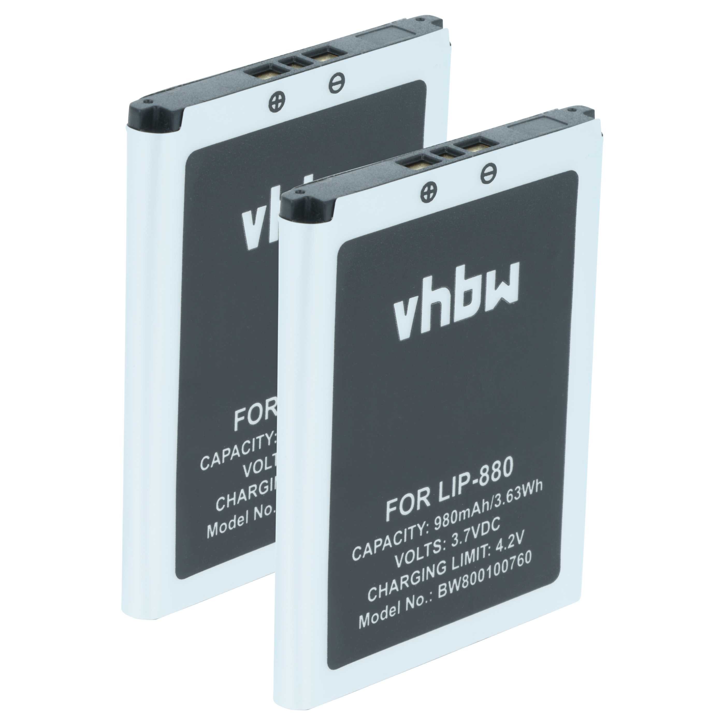 vhbw Akku Ersatz für Sony LIP-880PD, LIP-880PD-B, LIP-880 für MP3-Player Akku Akku Li-Ion 980 mAh (3,7 V, 2 St), Leistungsfähige Austausch-Akkus für MP3-Player Musik-, Video- Player