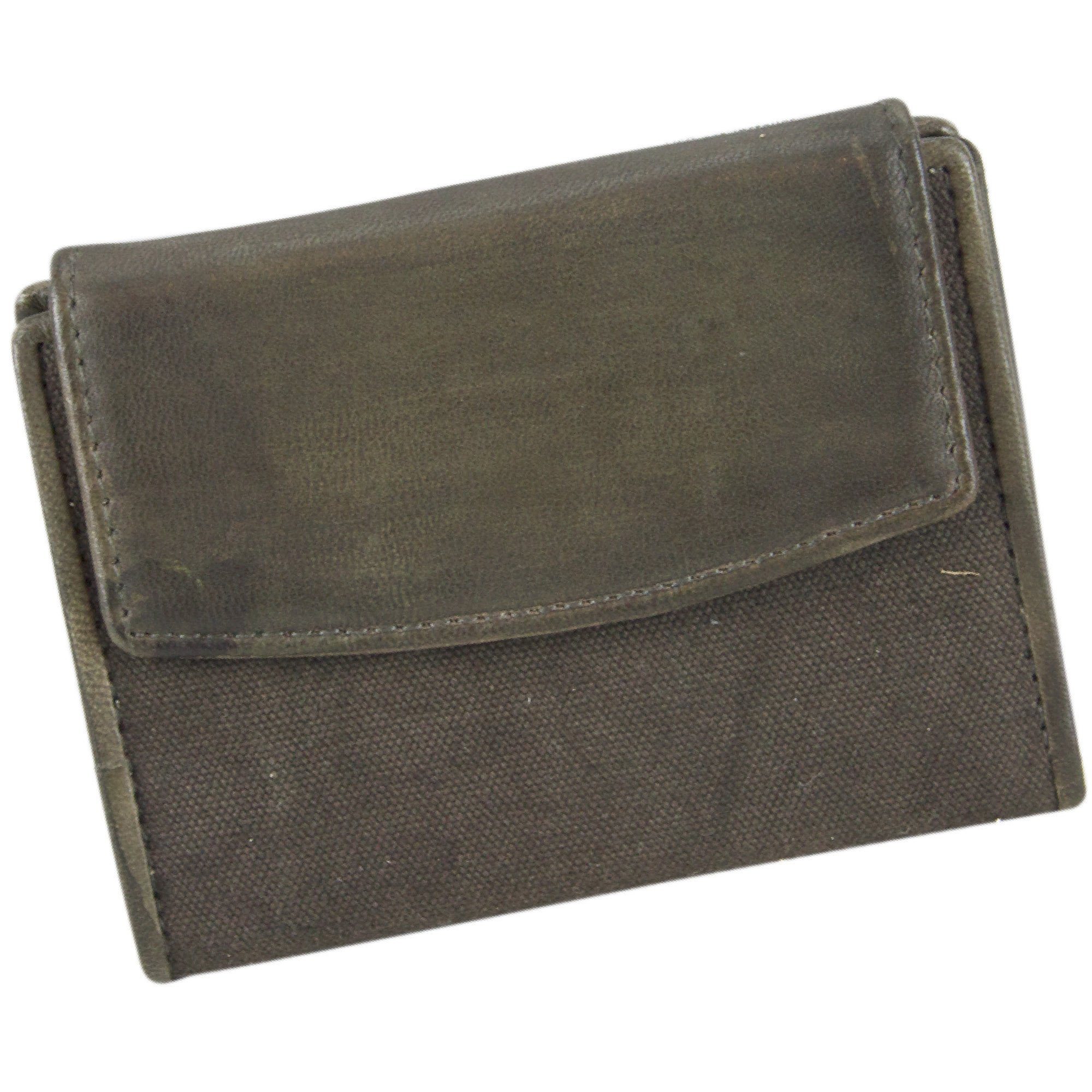 Sunsa Geldbörse 81121 Unisex Vintage Leder Geldbeutel Brieftasche Portemonnaie, echt Leder, Unisex, mit RFID Schutz, zeitlos, Canvas, Vintage Style olive