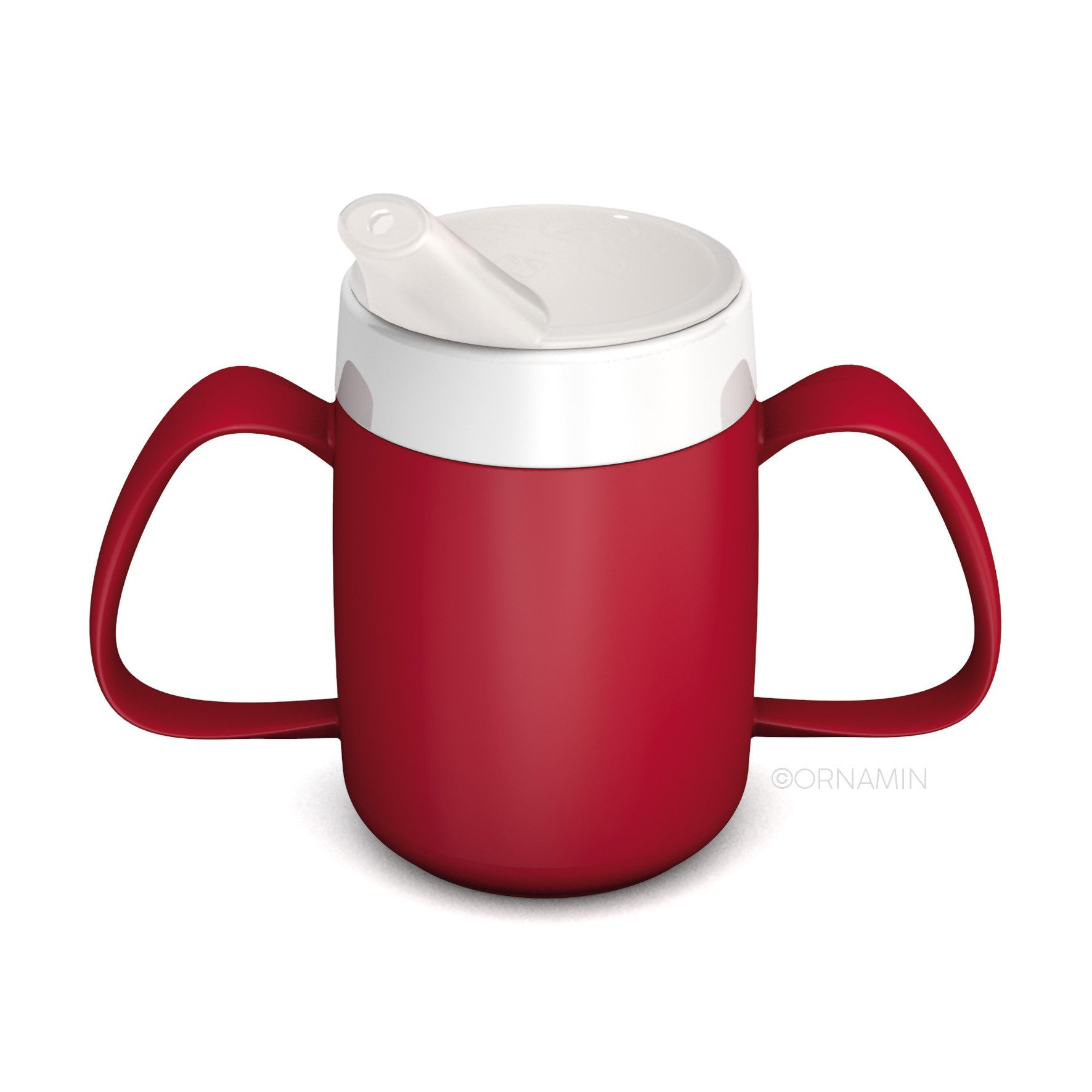 Ornamin Schnabelbecher 2-Henkel-Becher mit Trink-Trick und Schnabelaufsatz/Trinkaufsatz, Qualitätskunststoff, Trinkhilfe l Spezial-Becher l bruchstabil l BPA-frei l Made in Germany