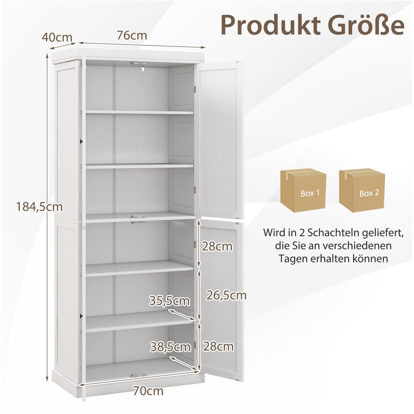 COSTWAY Kitchen Buffet, Kitchen Cabinet, Pantry Cabinet, 185cm, White