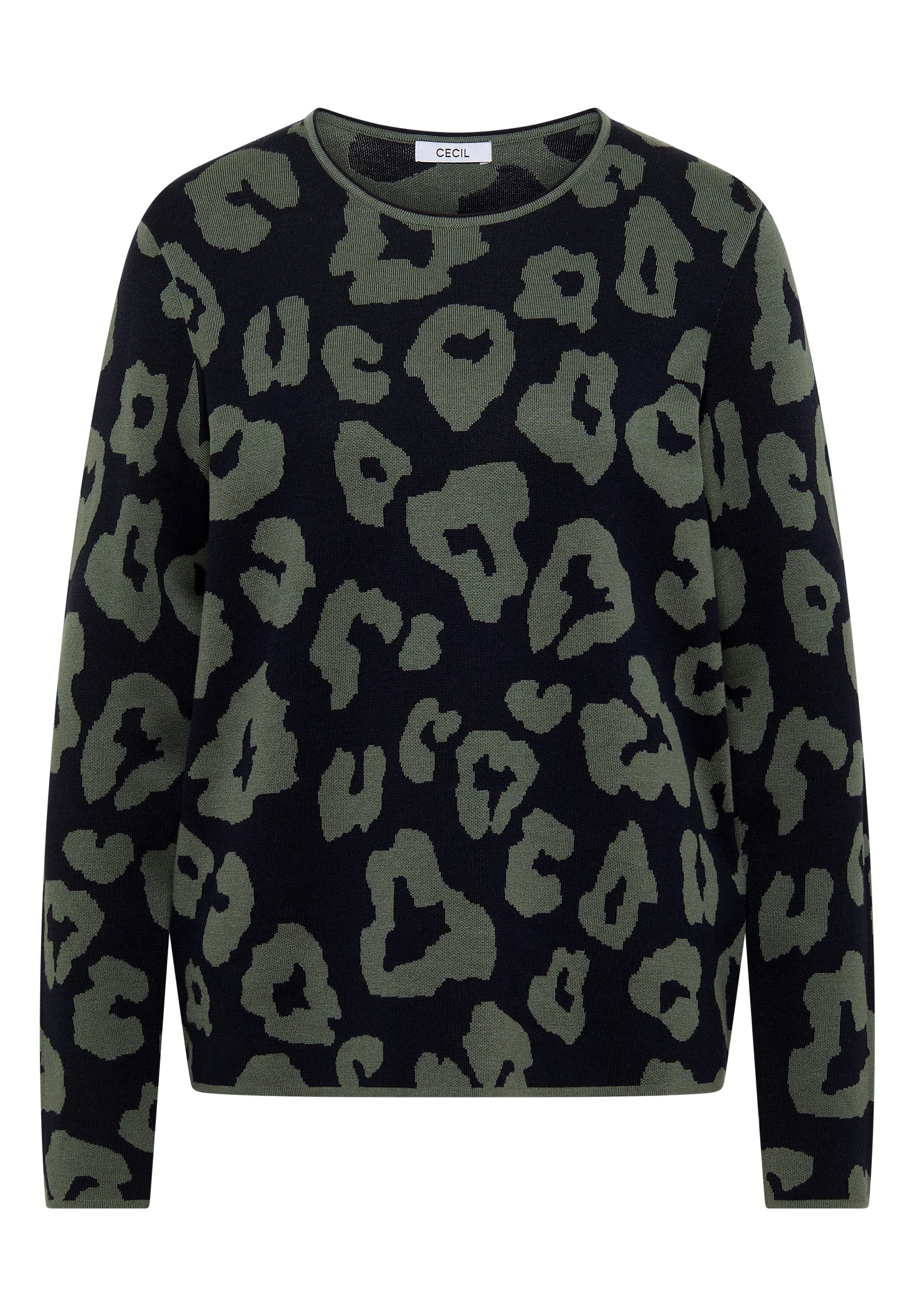 CECIL Strickpullover Animal-Print, Rundhals, mit Viskoseanteil