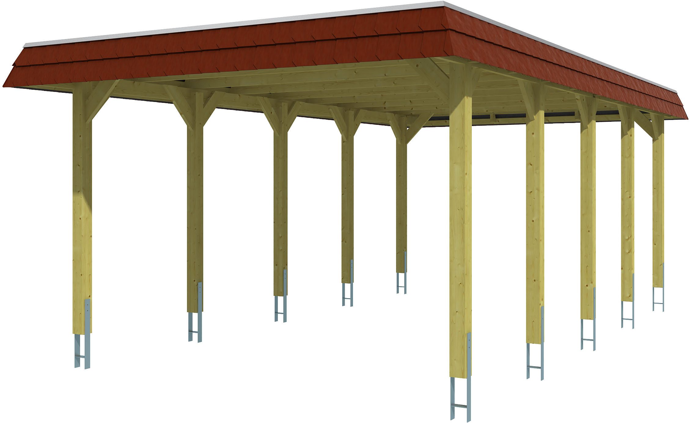 Skanholz Einzelcarport Spreewald, BxT: 396x741 cm, 209 cm Einfahrtshöhe, mit Aluminiumdach, rote Blende