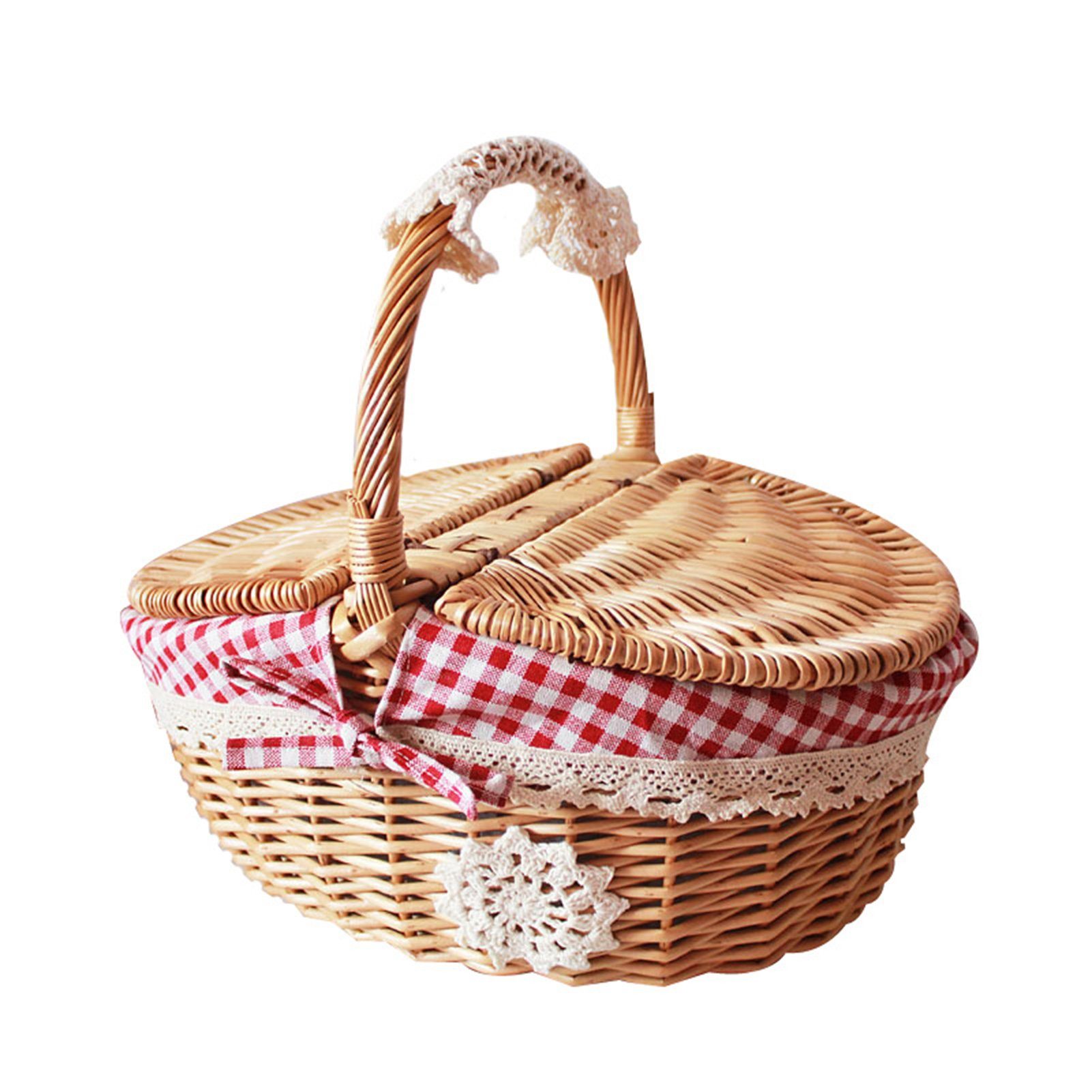Geflochtener Picknickkorb für Outdoor Picknickkorb,Weidenkorb Korb Mit Rutaqian Rot Blumen Korb