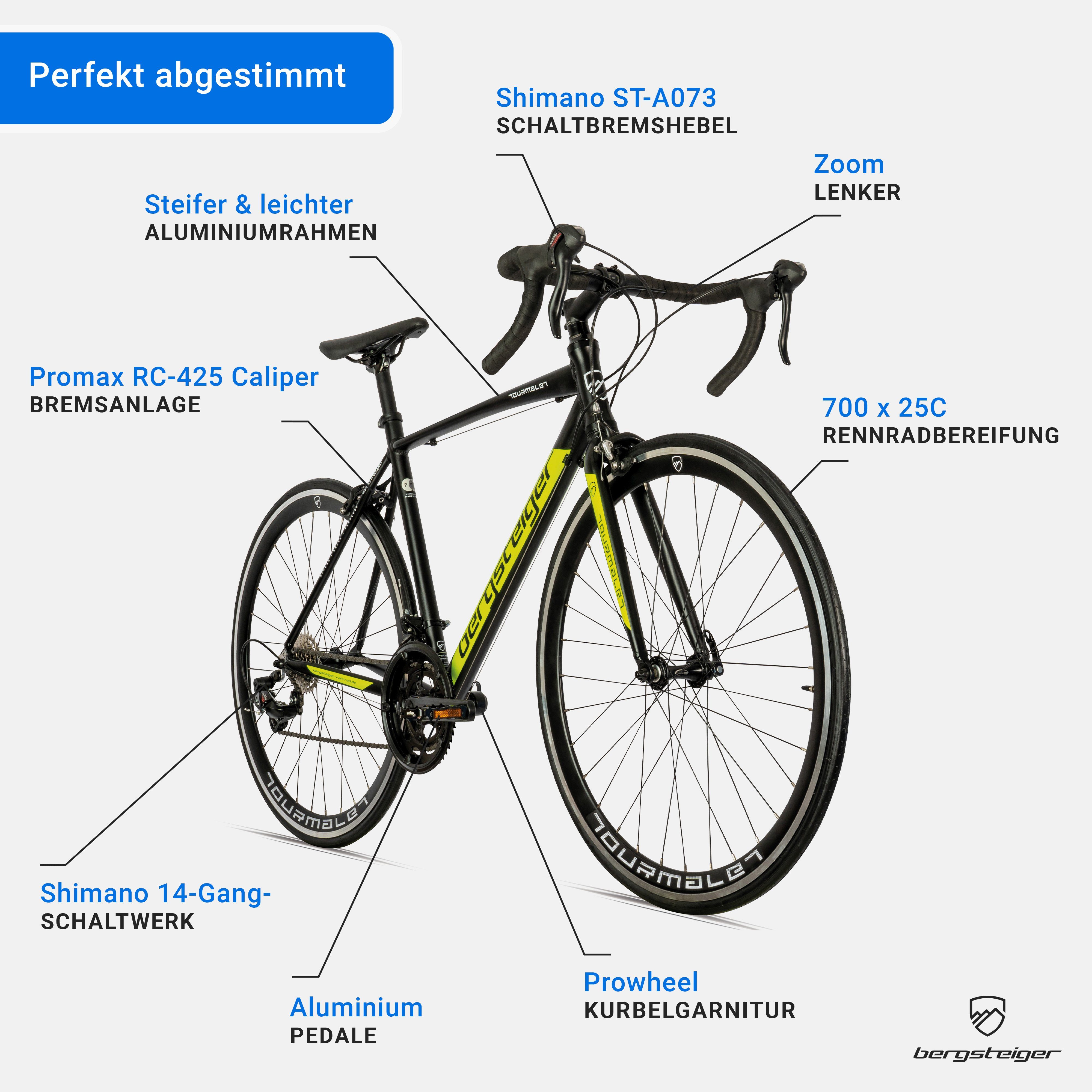 bergsteiger Rennrad Tourmalet 28 Zoll, Alu Gravelbike 14 Gang-Schaltung, Damen, Herren, 14 Gang, Kettenschaltung, Felgenbremse, Gewicht nur 11 kg – Bild 5 von 5
