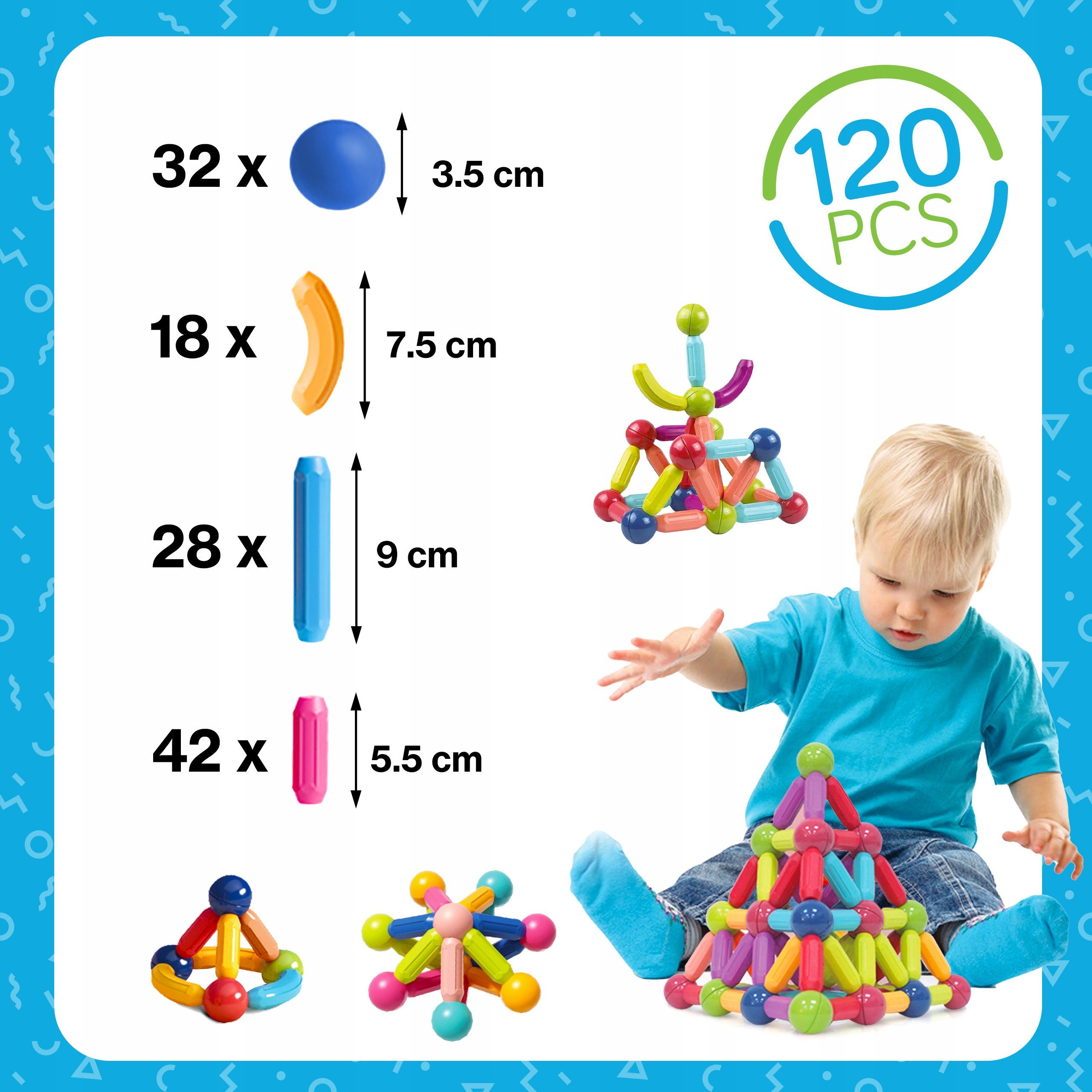 kinderplay Magnetische Konstruktionsbausteine – 120 Teile – Lernspielzeug Kinder Magnetspielbausteine, (Set, Magnetische Konstruktionsbausteine XXL 120 Teile) – Bild 5 von 5
