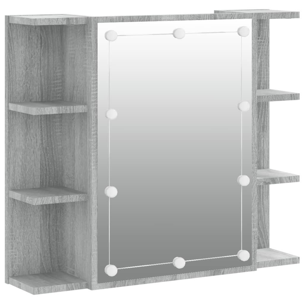 vidaXL Badezimmerspiegelschrank Spiegelschrank Sonoma mit cm 70x16,5x60 LED (1-St) Grau