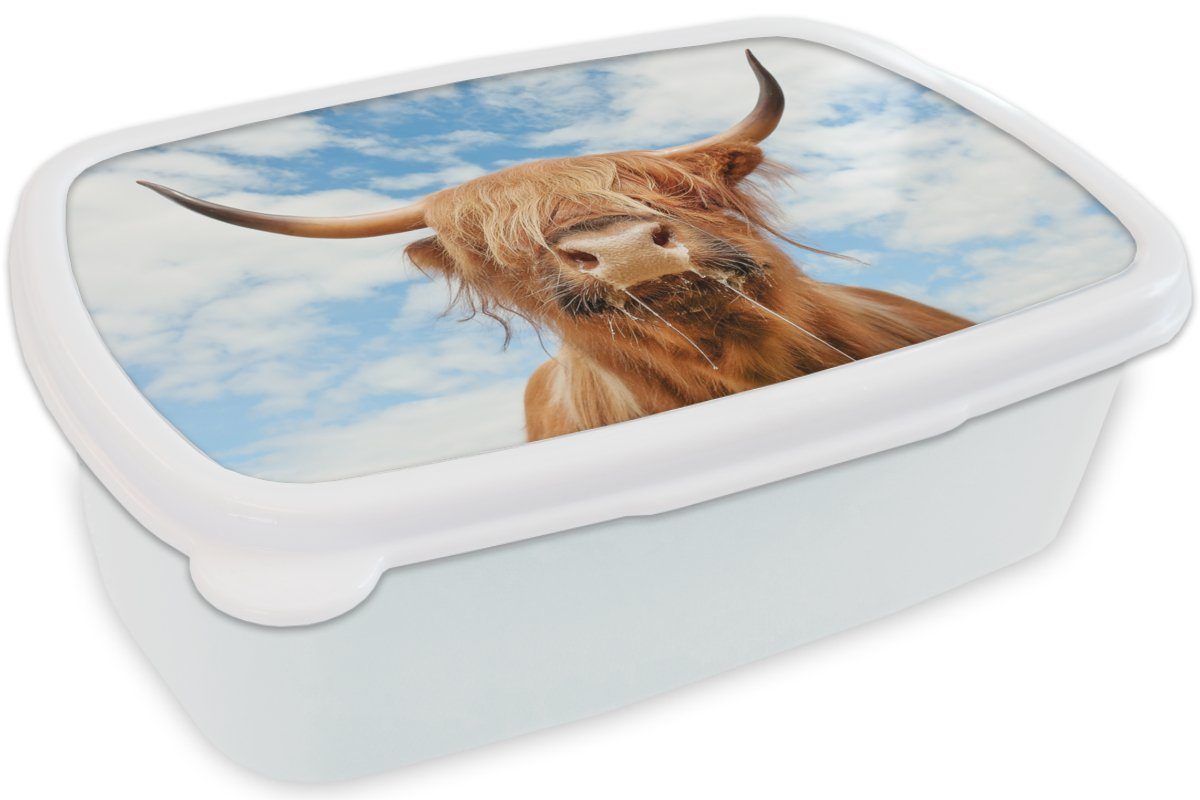 MuchoWow Lunchbox Schottischer Highlander - Wolke Tiere, für Mädchen Jungs Brotdose, für Brotbox (2-tlg), - und Kunststoff, weiß und Erwachsene, Kinder