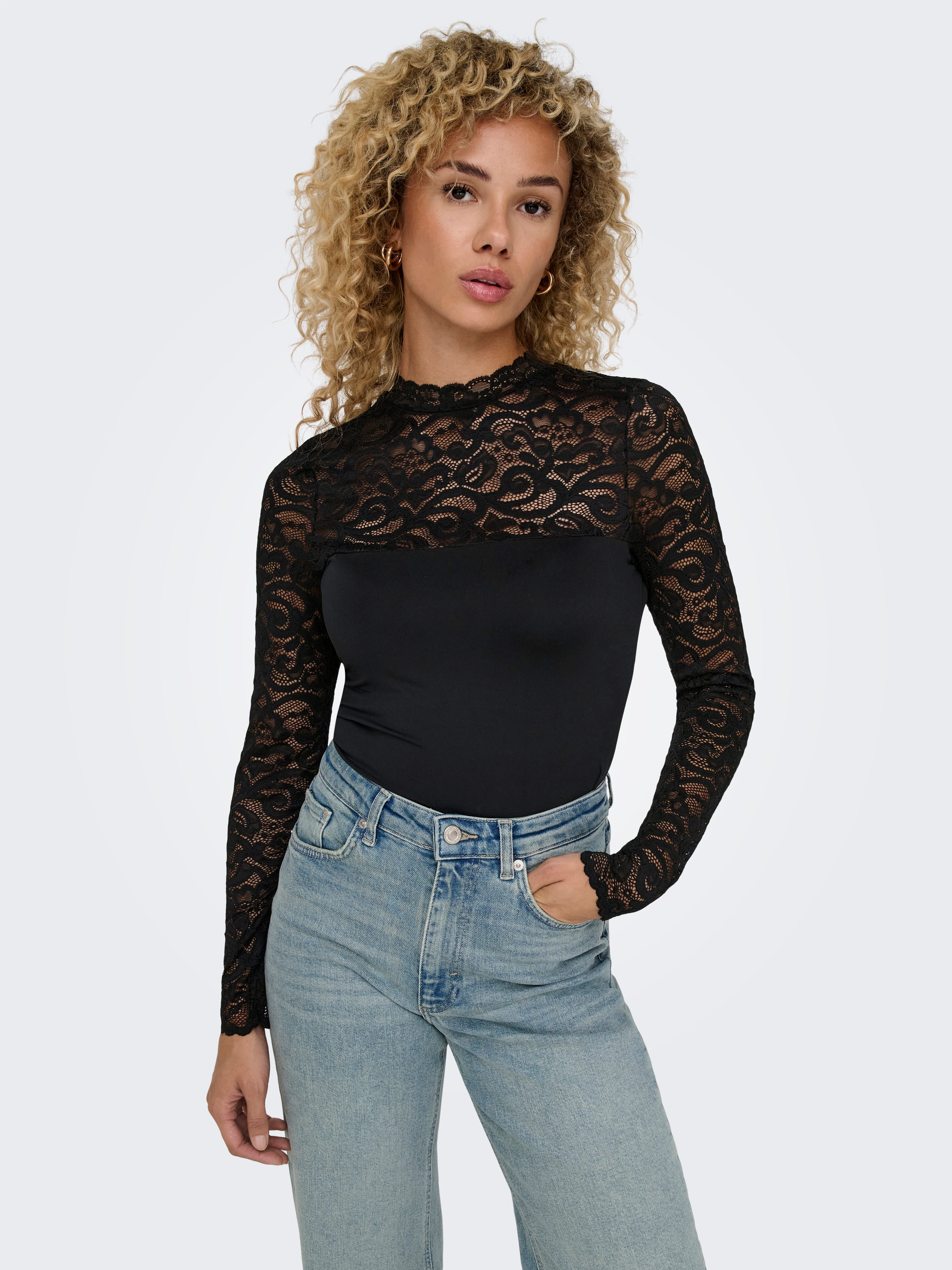 ONLY Spitzenshirt ONLLIV L/S LACE TOP günstig online kaufen