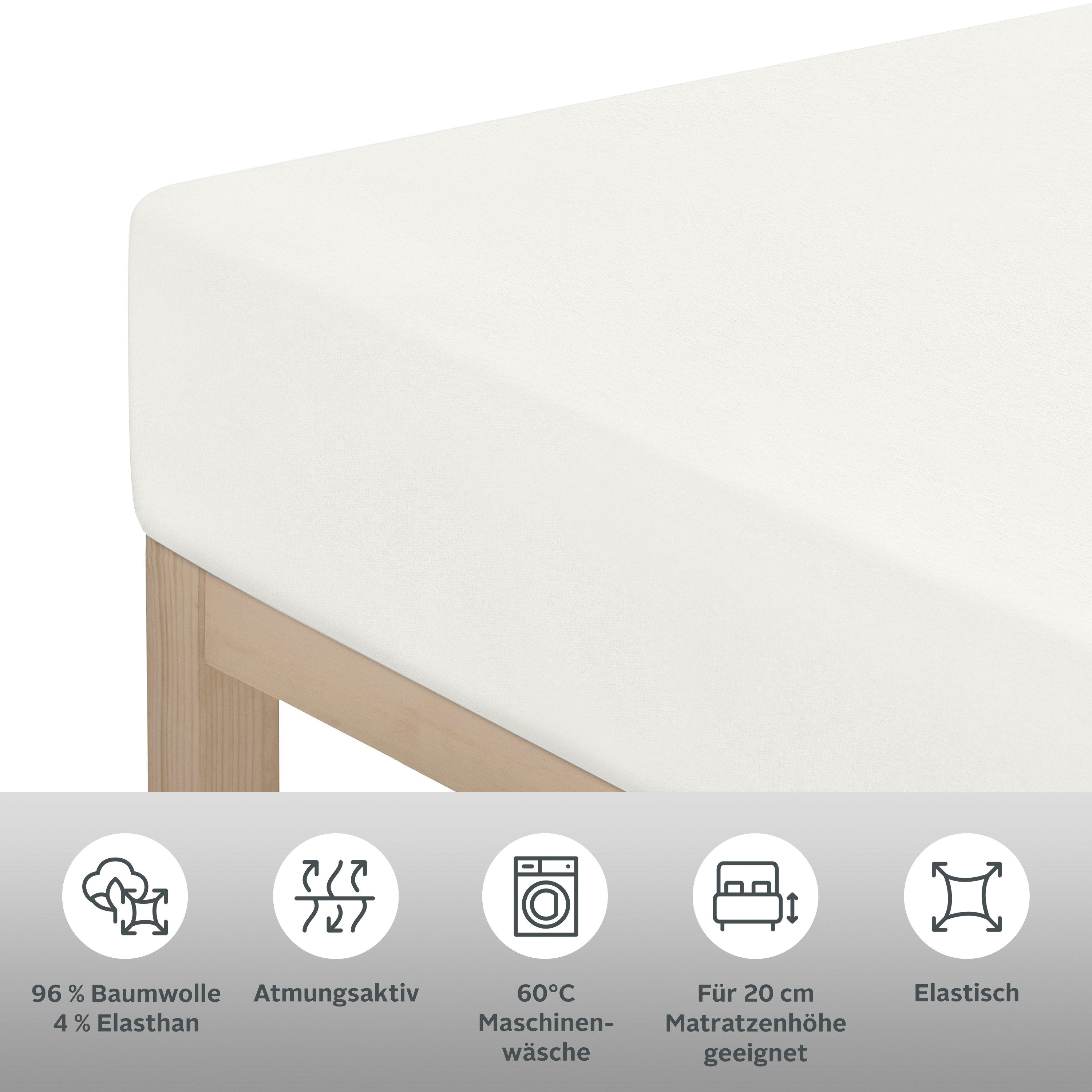 OTTO home Spannbettlaken Cremona, BASIC und PREMIUM Qualität, mit Elasthan, Baumwolle, Jersey (145 g/m), Gummizug: rundum, (1 Stück), bis 20 cm Höhe, Bettlaken ab Gr. 90x200 cm, Strapazierfähig