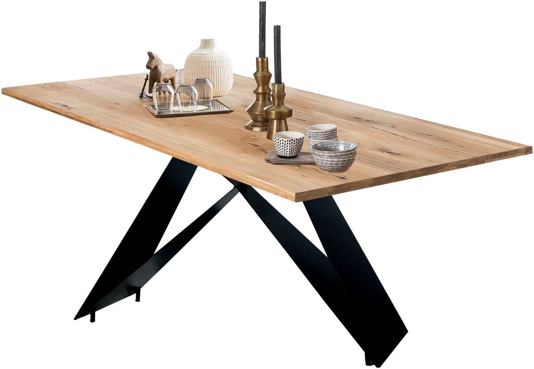 SIT Esstisch Como aus Wildeiche massiv geölt mit 40-mm-Platte & Cross-Base-Gestell (1-St), Geölte Wildeiche mit natürlicher Maserung und Lamellenstruktur