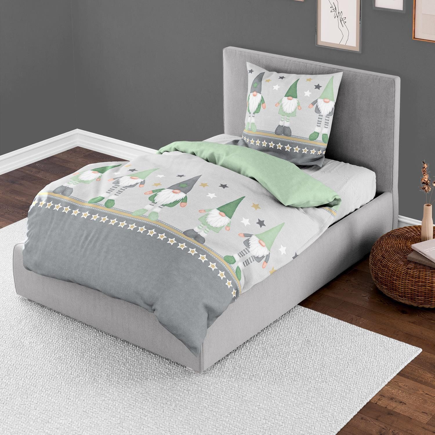BIERBAUM Bettwäsche Bierbaum Biber Bettwäsche 135x200 Wichtel Sterne grün g günstig online kaufen