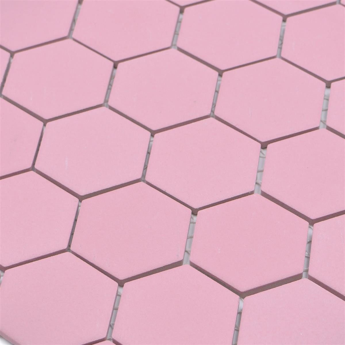 Mosafil Mosaikfliesen Keramikmosaik Bismarck R10B Hexagon Rosa H51, Keramik 28.100x32.500, rot-rosa, Verlegefertig auf ein Netz geklebt - Frostsicher - Wasserfest -