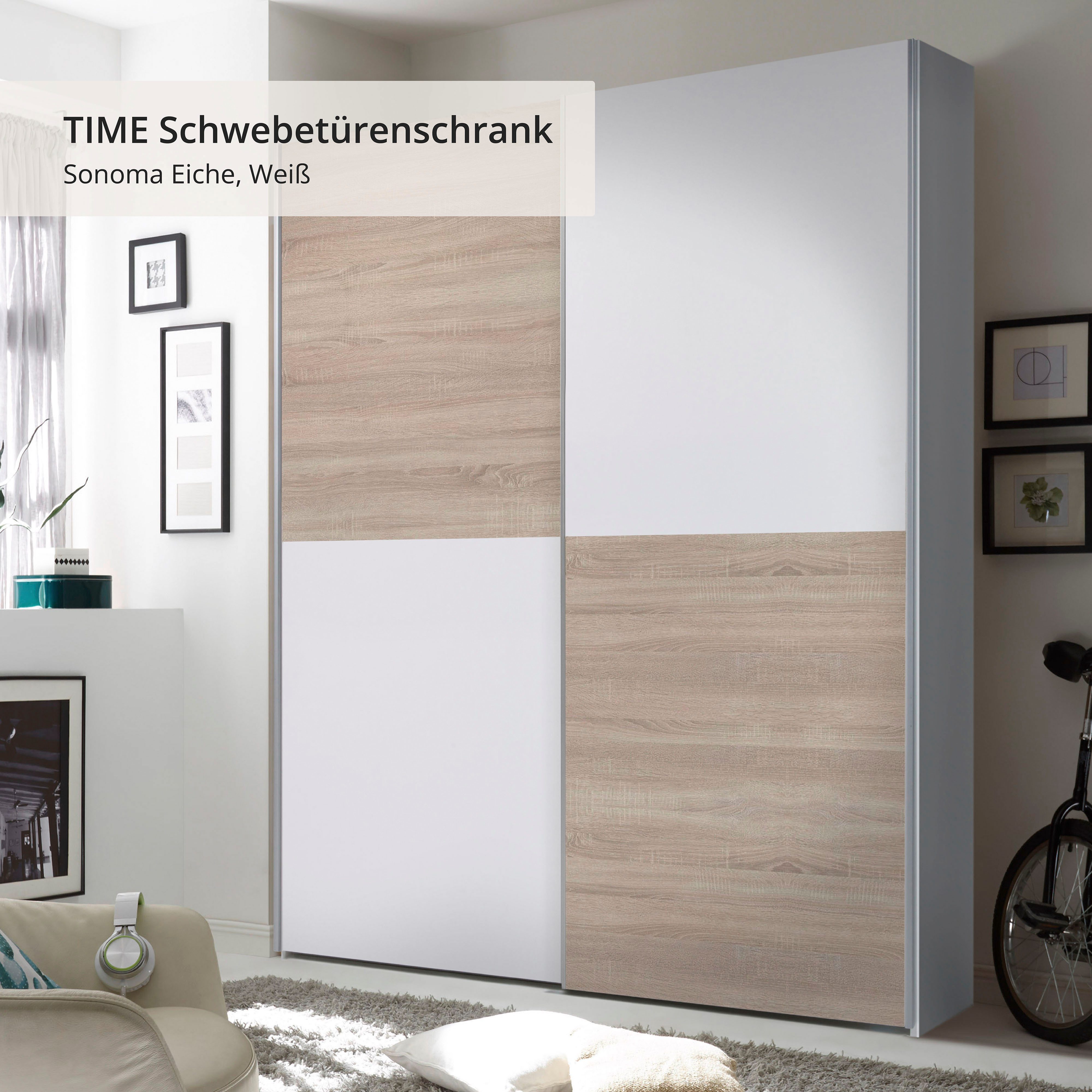 Schlafkontor Schwebetürenschrank Time Schrank, Kleiderschrank mit Schiebetüren 4 Türelemente als Schachbrettoptik