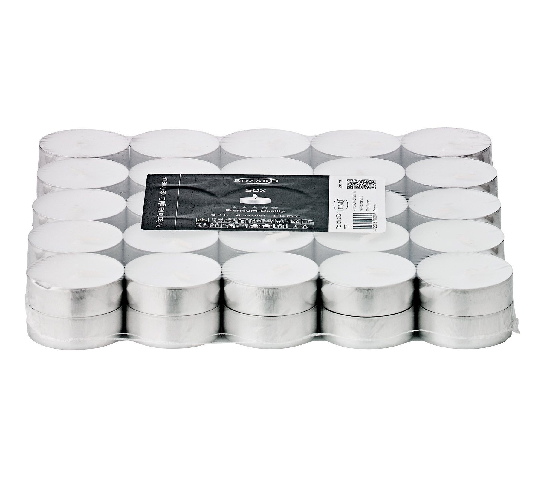 EDZARD Teelicht Teelichter 50 Stück (Set), Kerzen-Set aus Premium Wachs mit Alu-Cup, Wachskerze ohne Duft