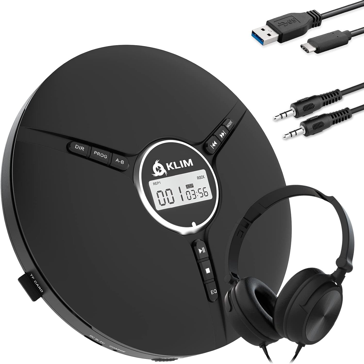 KLIM tragbarer Discman mit Kopfhörer Stereo-CD Player (hochwertiger CD-Spieler für unverwechselbares Hörerlebnis, MP3)