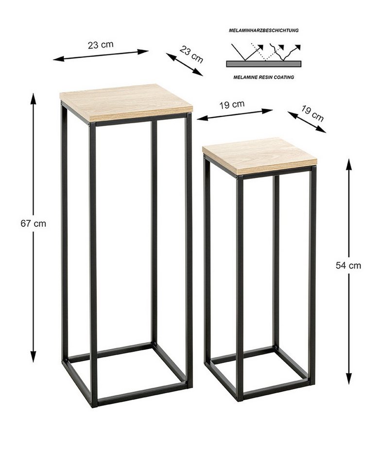Thumbnail - freiraum Blumentisch 52592 (2er Set), (2er Set) in eiche, schwarz, MDF, Metall - 19x54x19 (BxHxT)