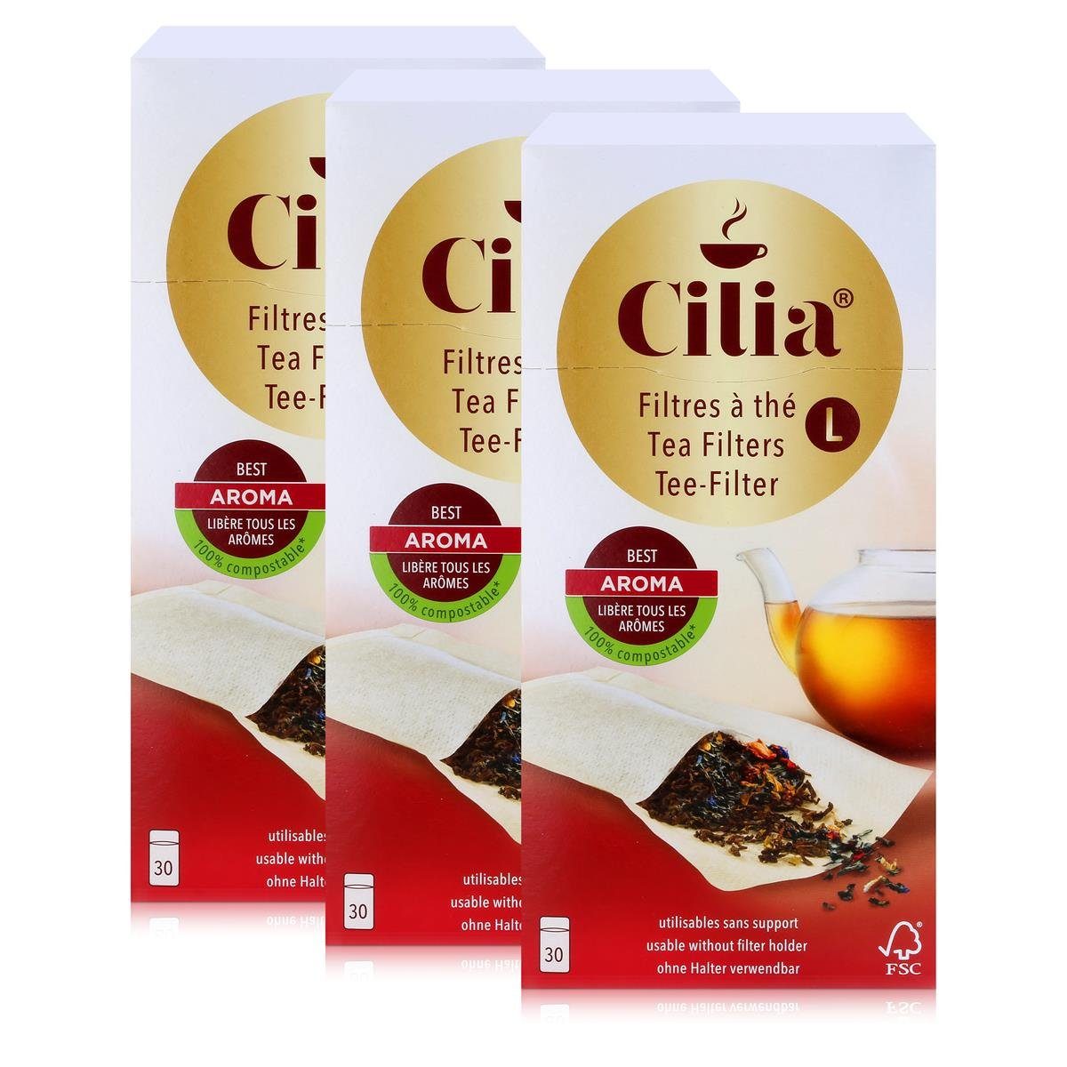 Cilia Teesieb CILIA Teefilter 30 Stk. Grösse L ohne Halter verwendbar (3er Pack)