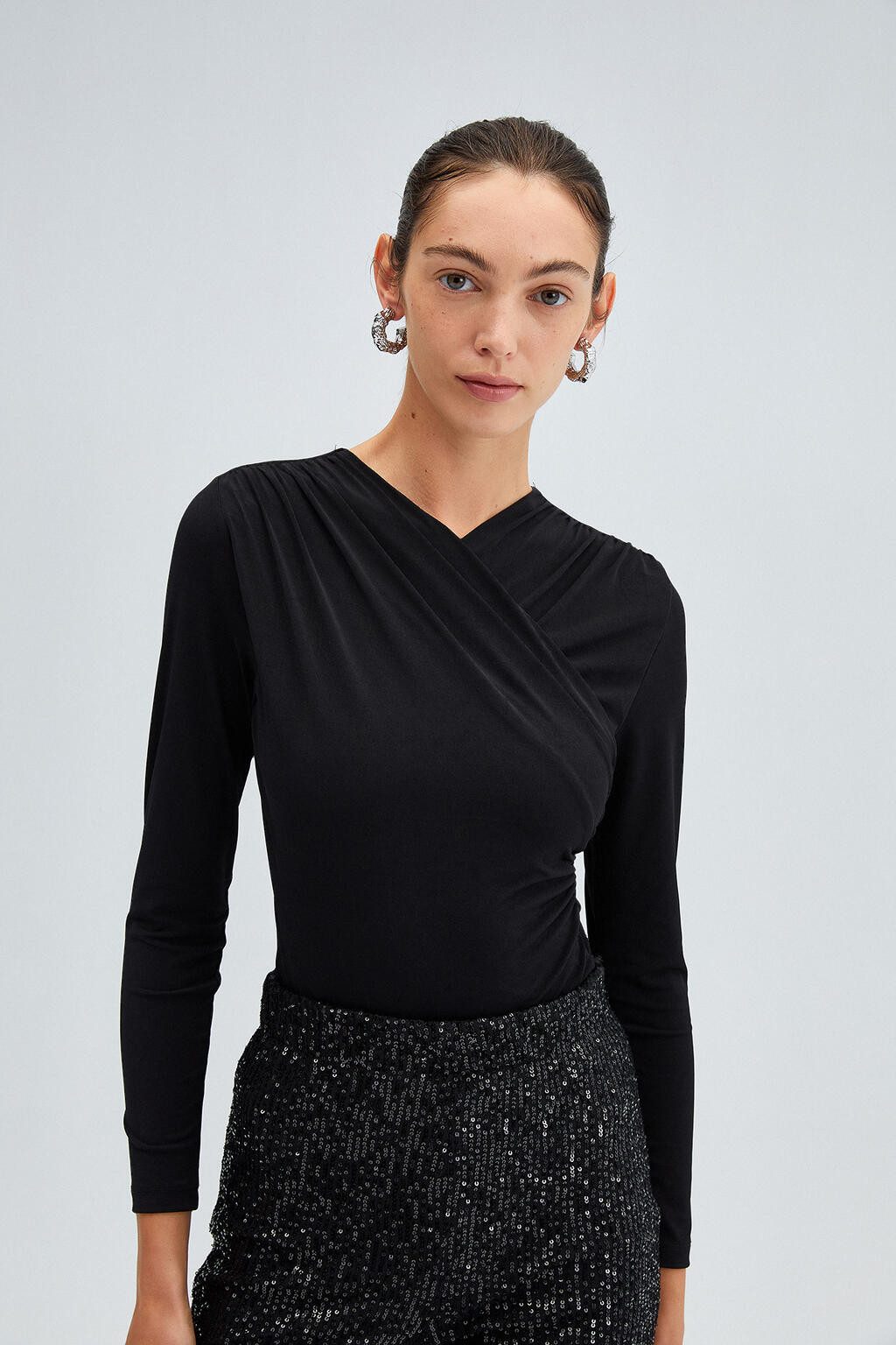 touche prive Langarmbody Drapierter Body für Damen, Polyester, Lycra, eleganter und dehnbarer E